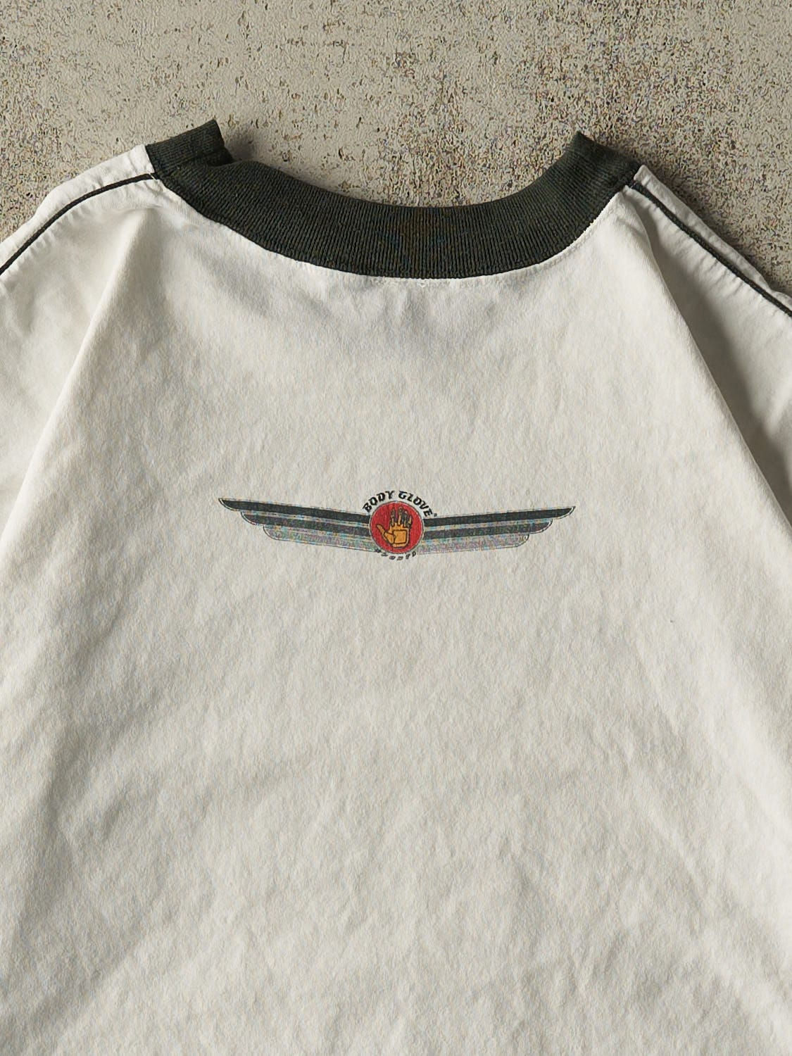 Vintage 90s White & Green Body Glove Ringer Tee (M)