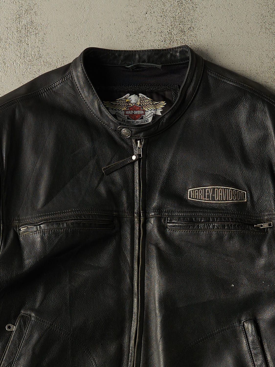 Vintage Y2K Black Harley Davidson Leather Biker Jacket (XL/XXL)