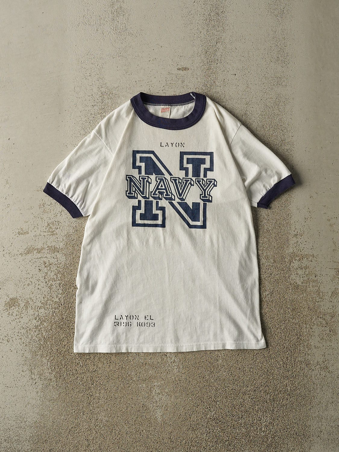 Vintage 80s White USA Navy Ringer Tee (S/M)