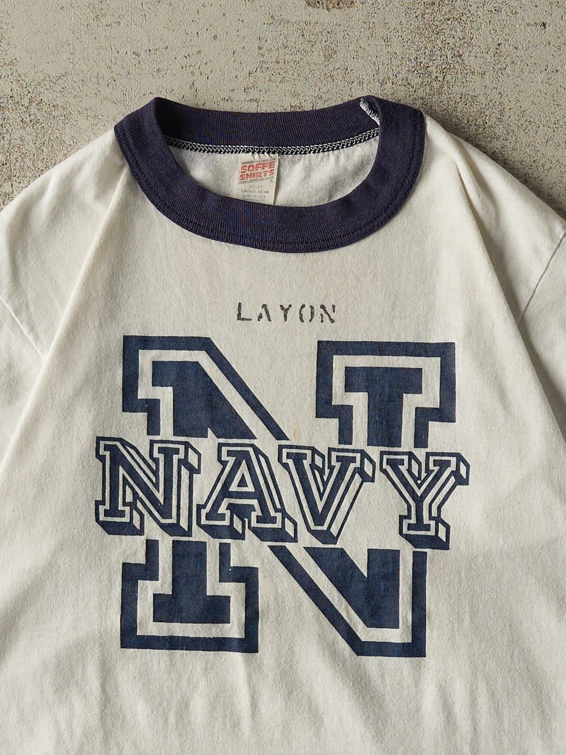 Vintage 80s White USA Navy Ringer Tee (S/M)