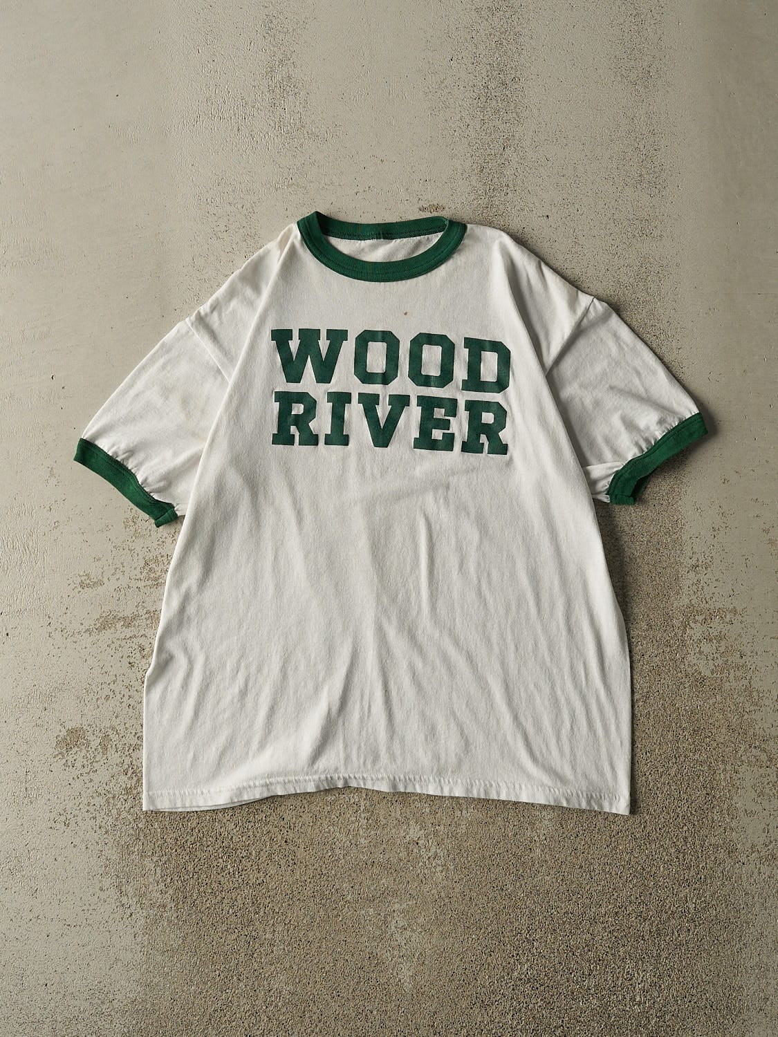 Vintage 90s White & Green Wood River Ringer Tee (L)