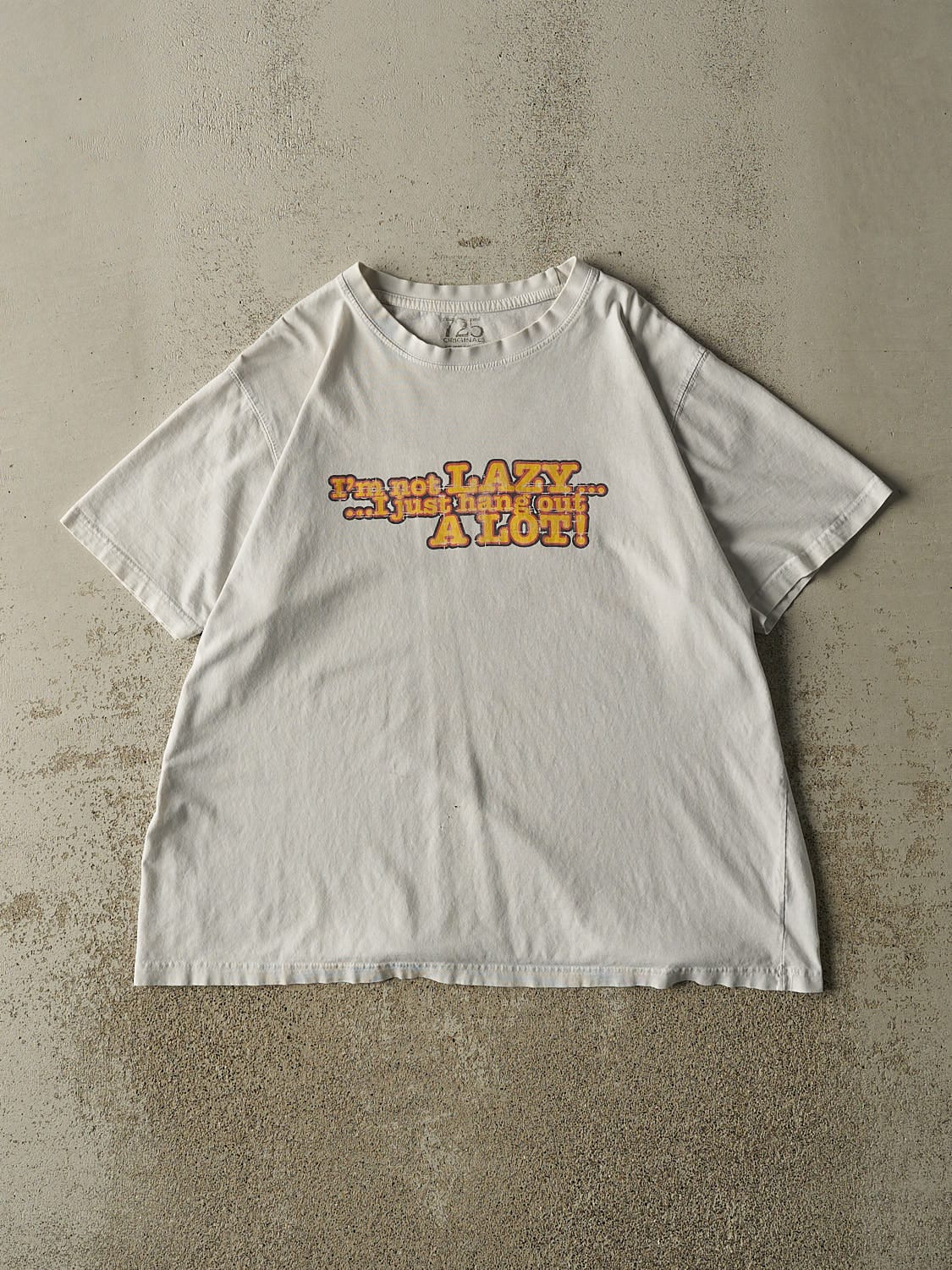 Vintage Y2K White "I'm Not Lazy" Slogan Tee (L/XL)