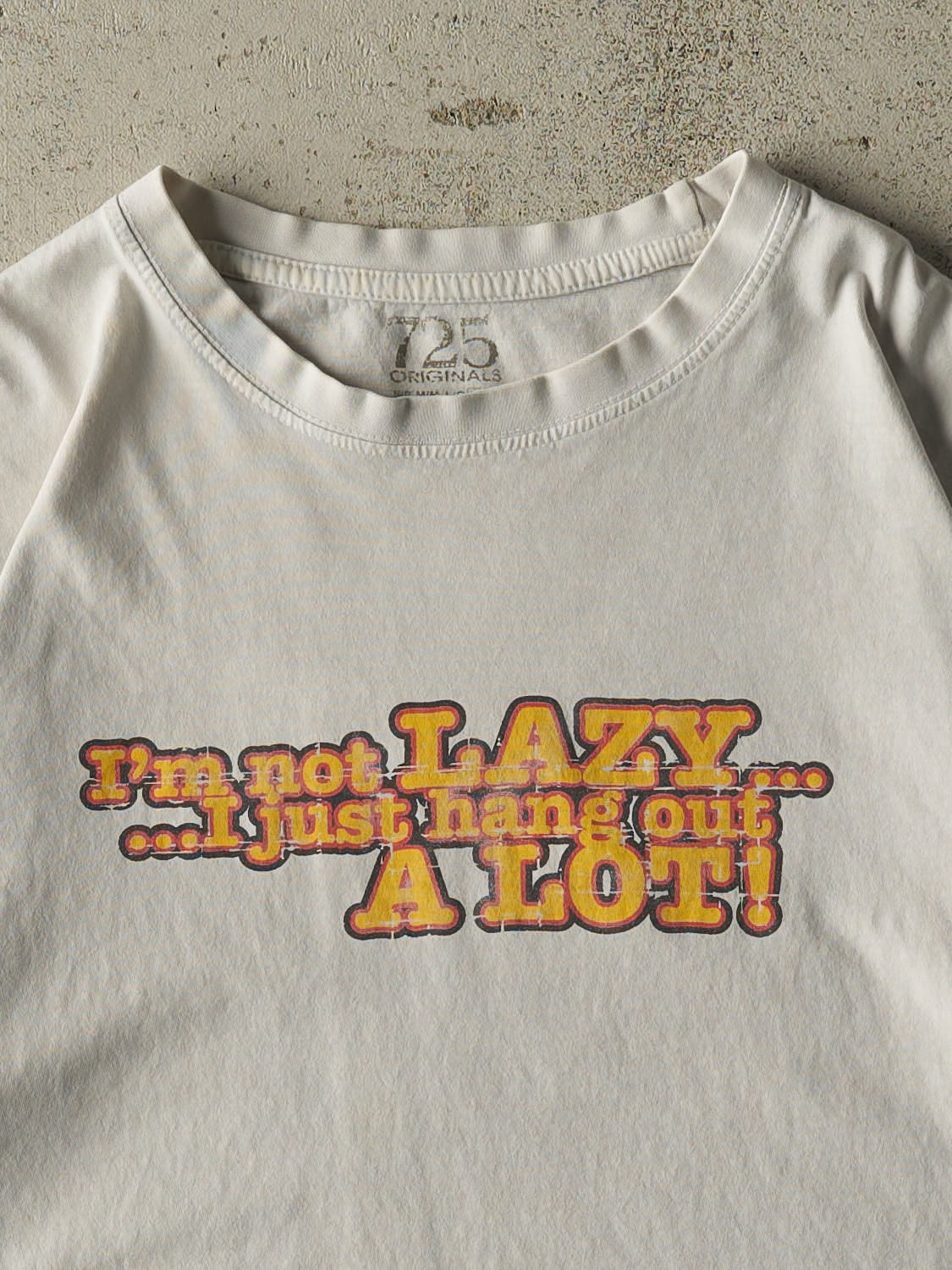 Vintage Y2K White "I'm Not Lazy" Slogan Tee (L/XL)