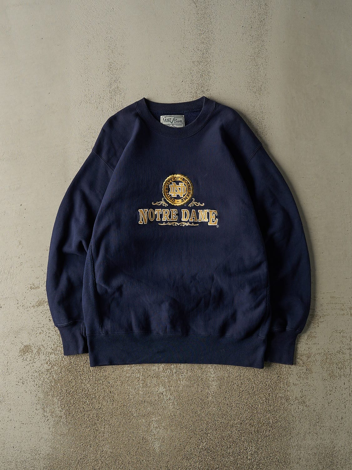 Vintage 90s Navy Blue University of Notre Dame Embroidered Crewneck (XXL)