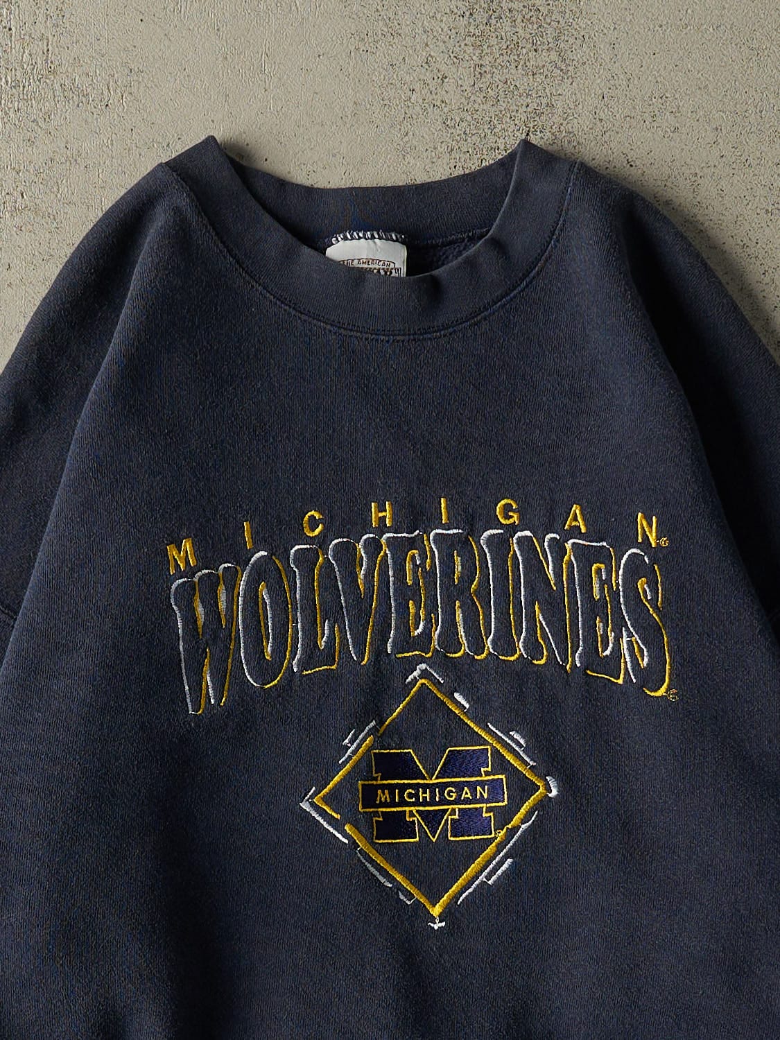 Vintage 80s Navy Blue University of Michigan Wolverines Crewneck (L/XL)