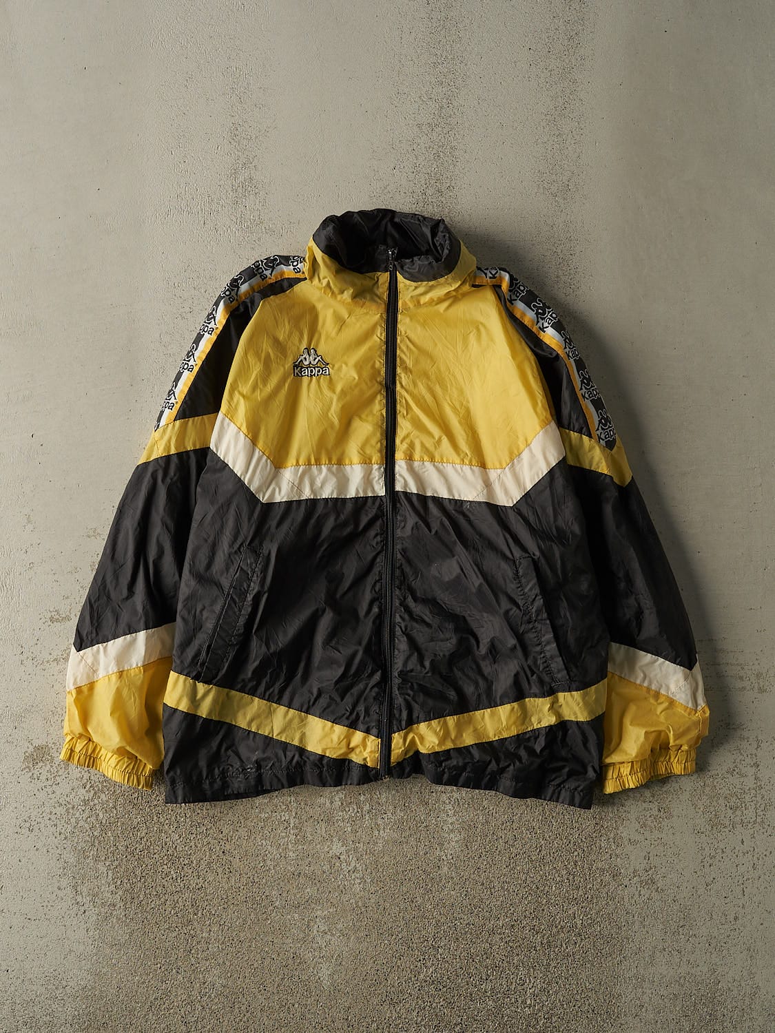 Vintage 90s Black & Yellow Kappa Windbreaker Jacket (L/XL)