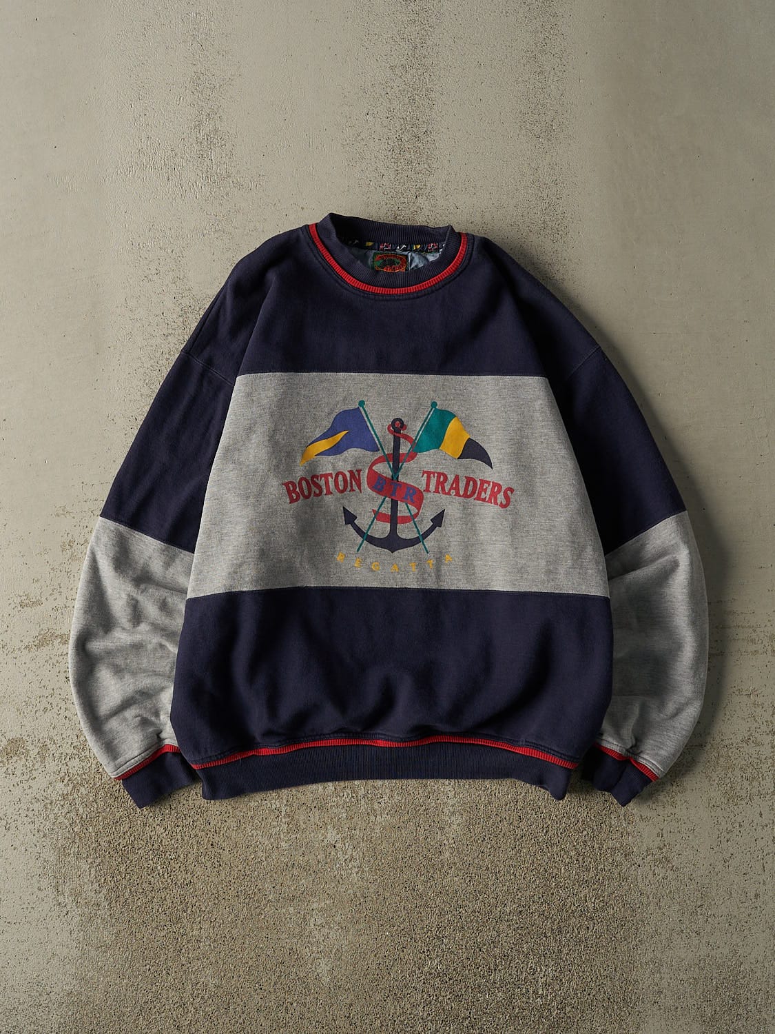 Vintage 90s Navy Blue & Grey Boston Traders Crewneck (XL)