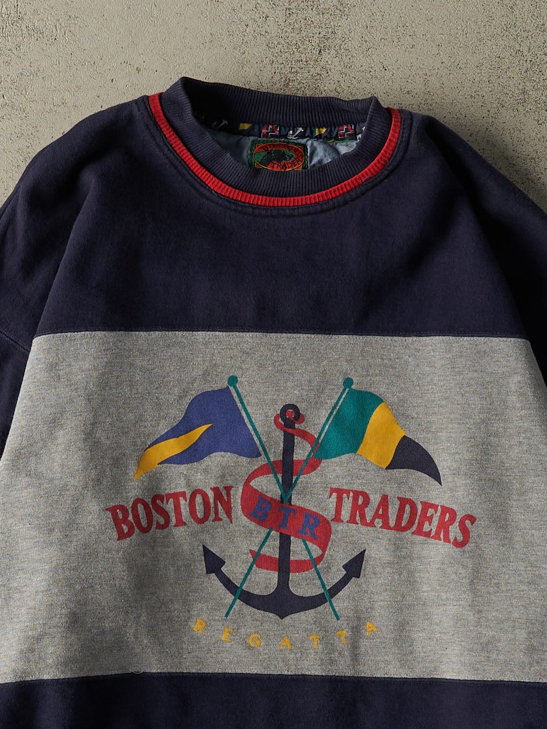 Vintage 90s Navy Blue & Grey Boston Traders Crewneck (XL)