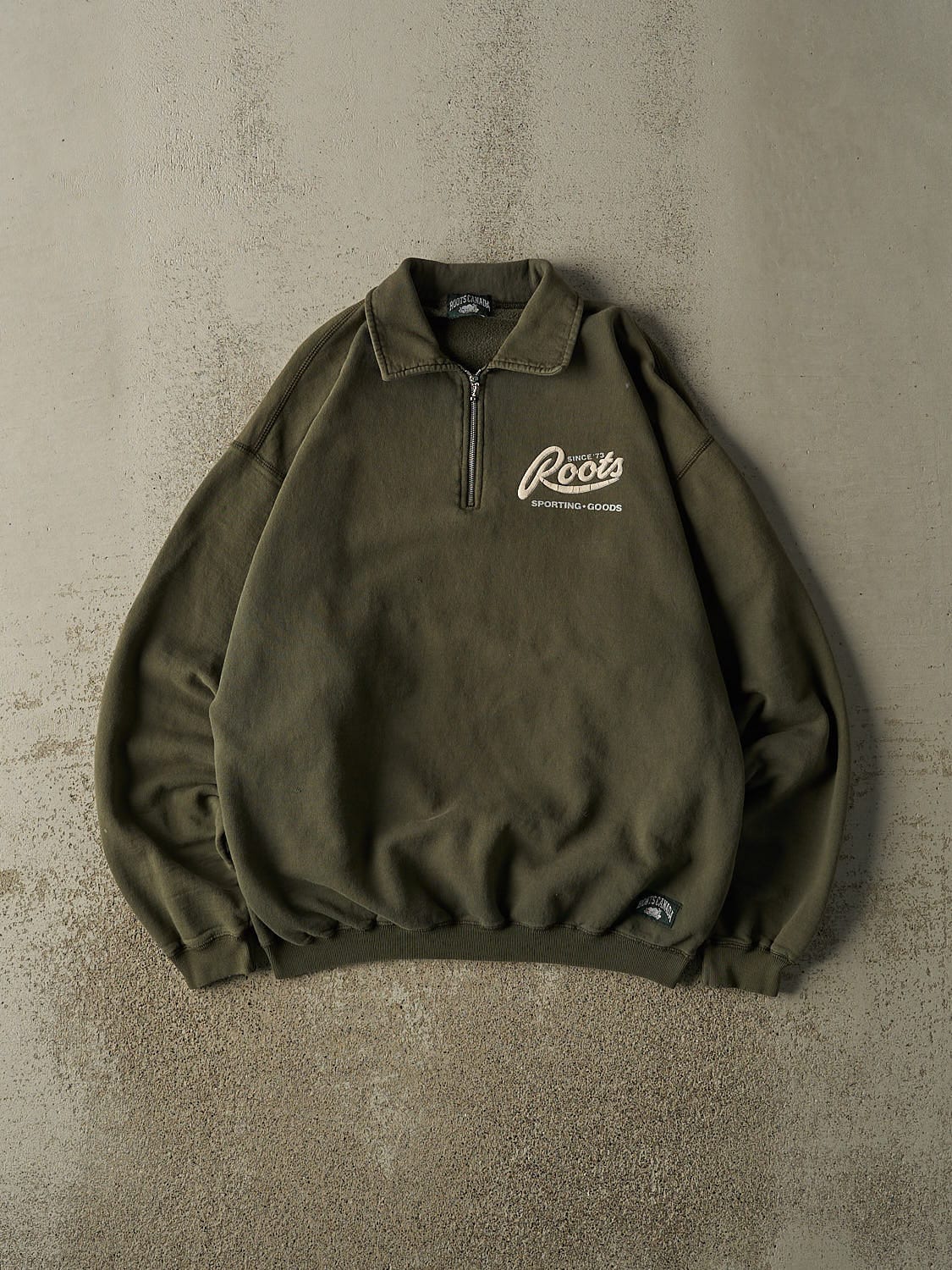 Vintage 90s Green Roots Quarter Zip Sweater (L)
