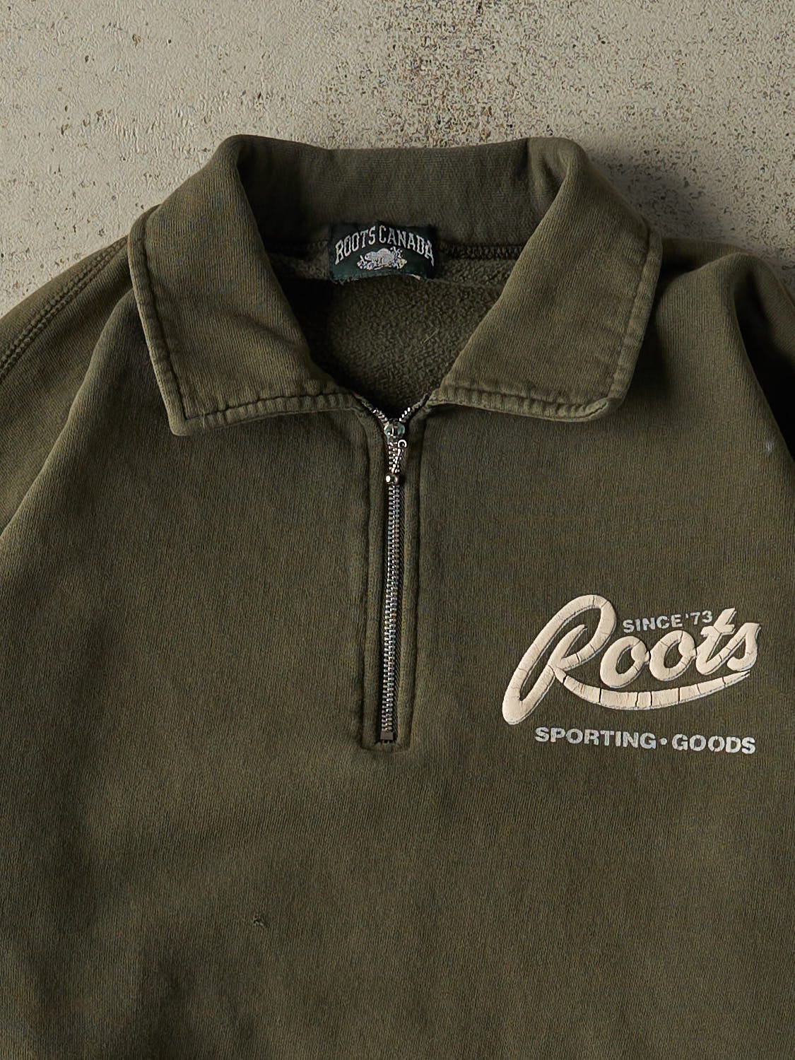 Vintage 90s Green Roots Quarter Zip Sweater (L)