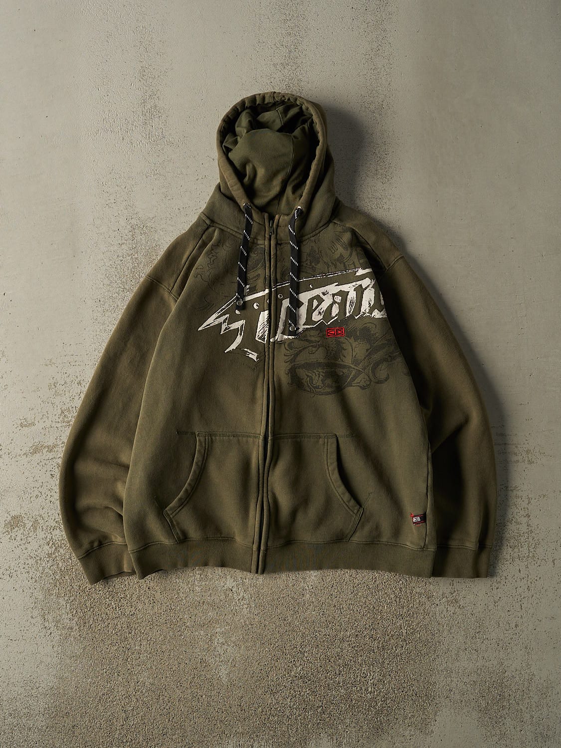 Vintage Y2K Green Ocean Earth Zip Up Hoodie (L/XL)