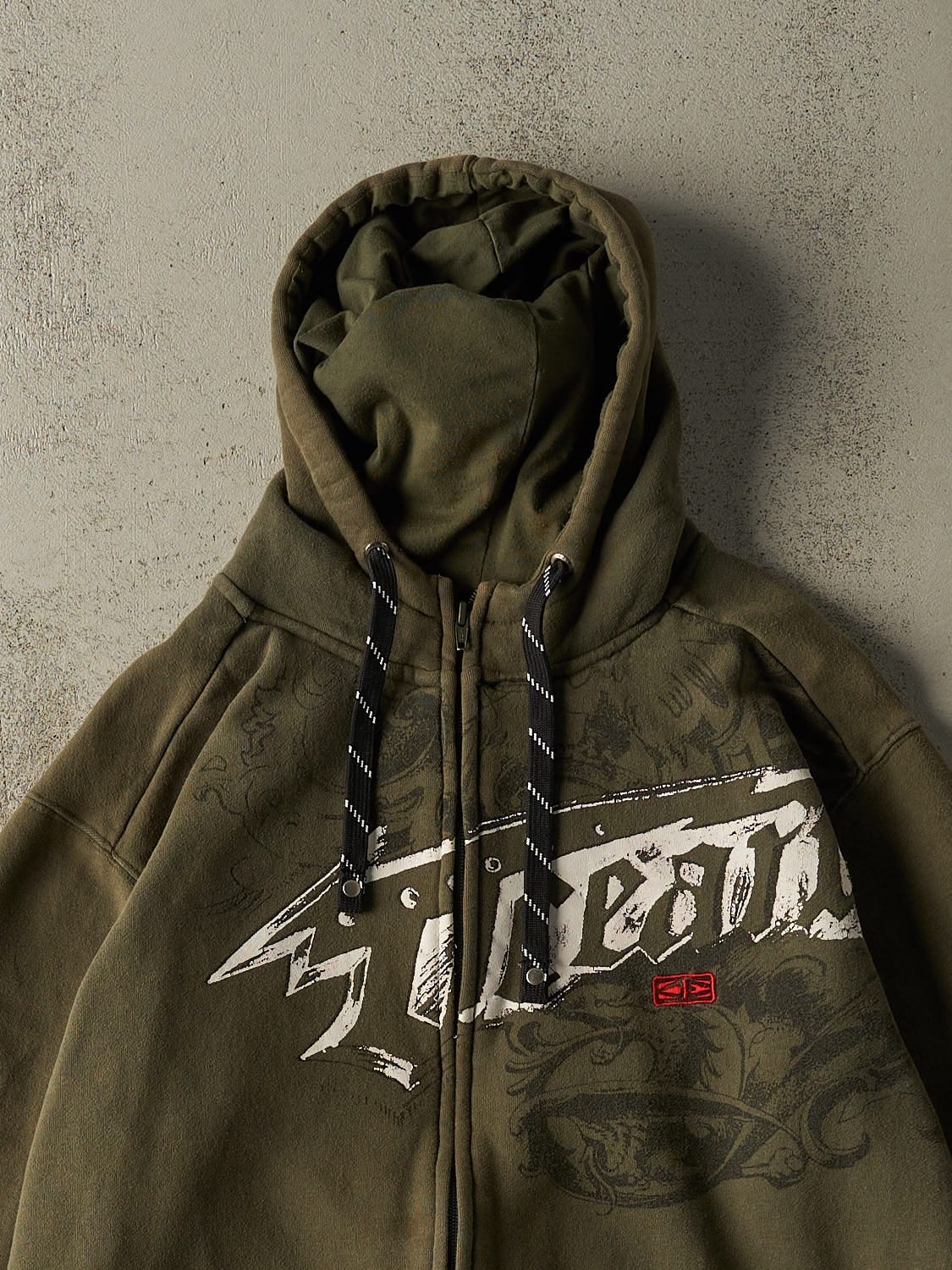 Vintage Y2K Green Ocean Earth Zip Up Hoodie (L/XL)
