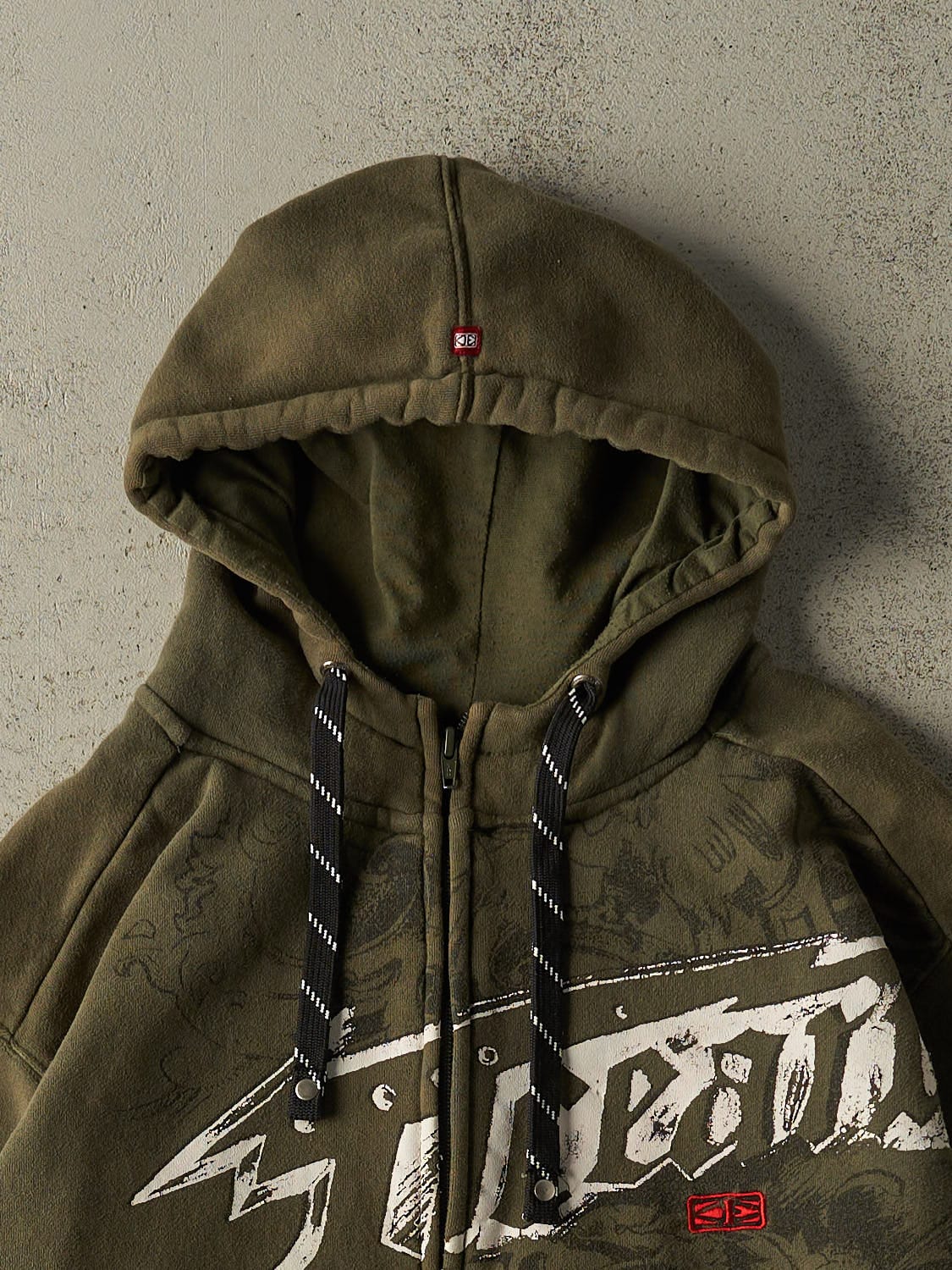Vintage Y2K Green Ocean Earth Zip Up Hoodie (L/XL)