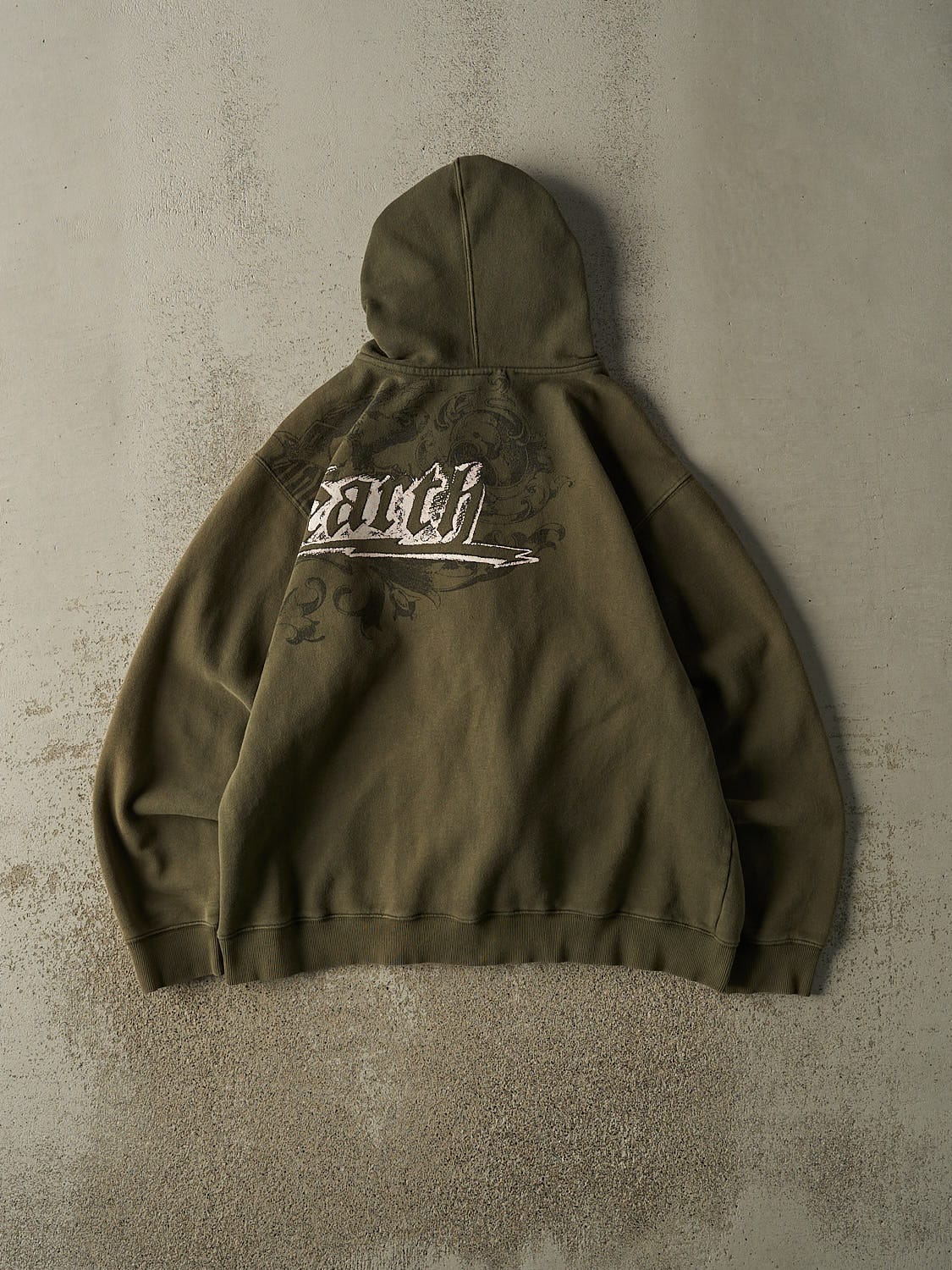 Vintage Y2K Green Ocean Earth Zip Up Hoodie (L/XL)