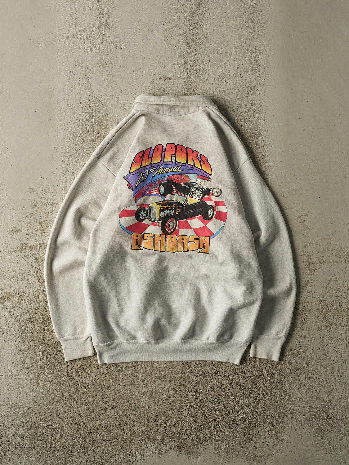 Vintage 99' Heather Grey Slo-Poks Car Quarter Zip Sweater (M/L)