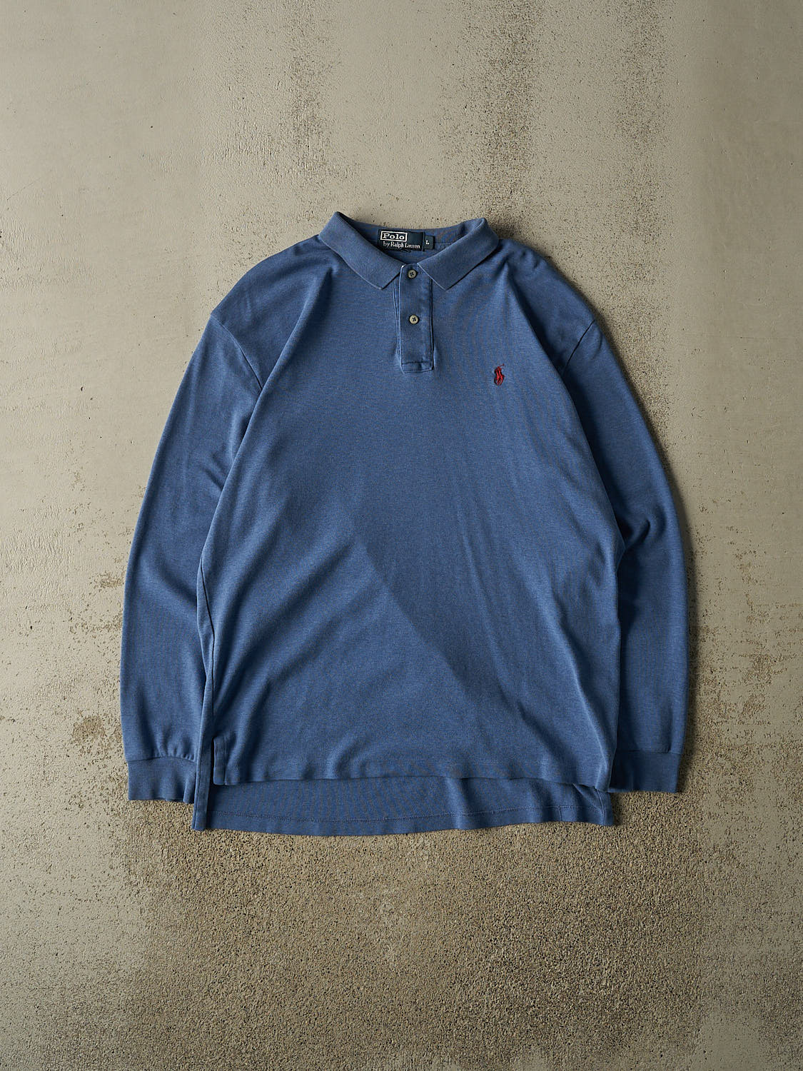 Vintage 90s Blue Polo  Quarter Button Long Sleeve (L/XL)