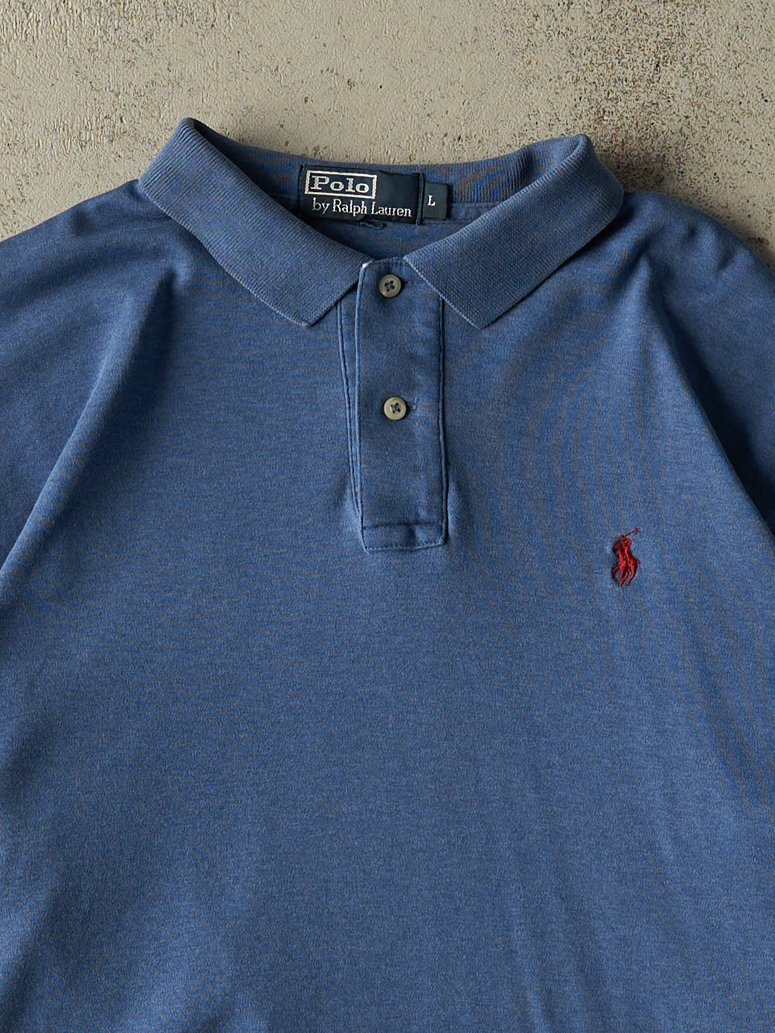 Vintage 90s Blue Polo  Quarter Button Long Sleeve (L/XL)