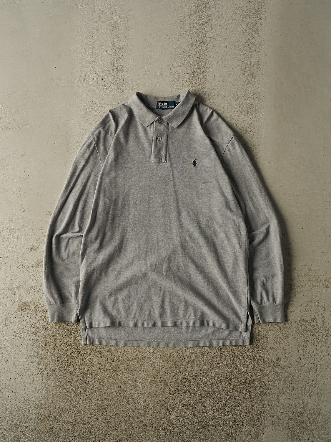Vintage 90s Grey Polo Quarter Button Long Sleeve (L/XL)