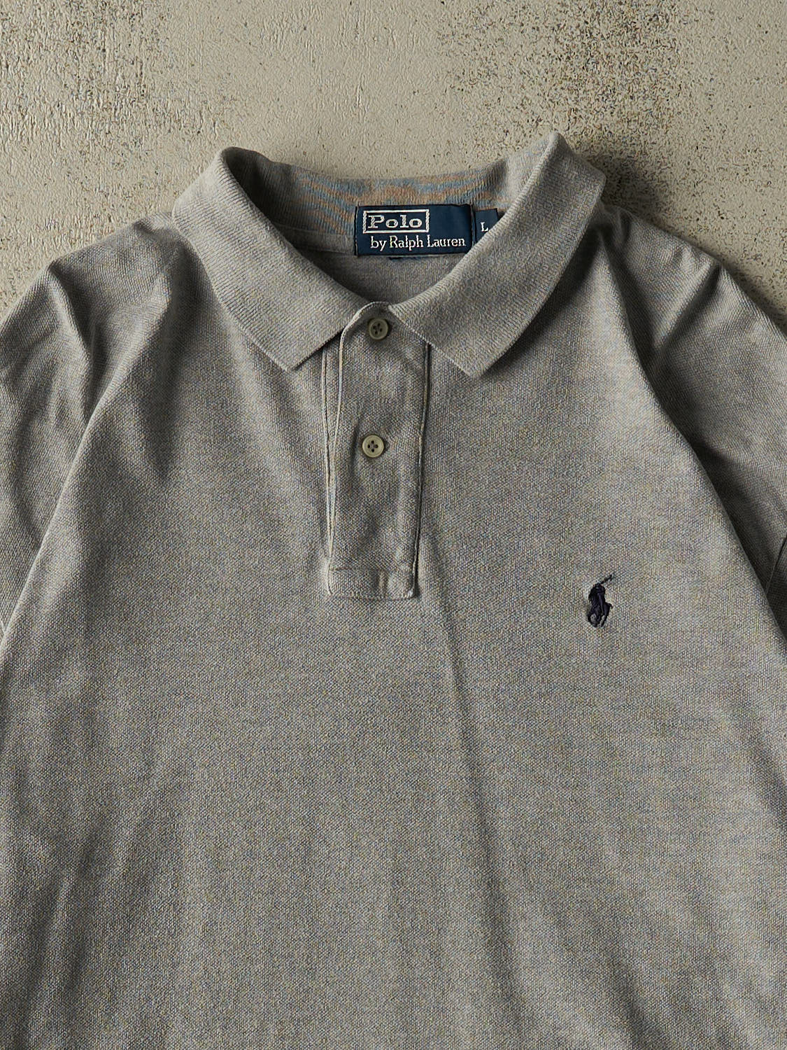 Vintage 90s Grey Polo Quarter Button Long Sleeve (L/XL)