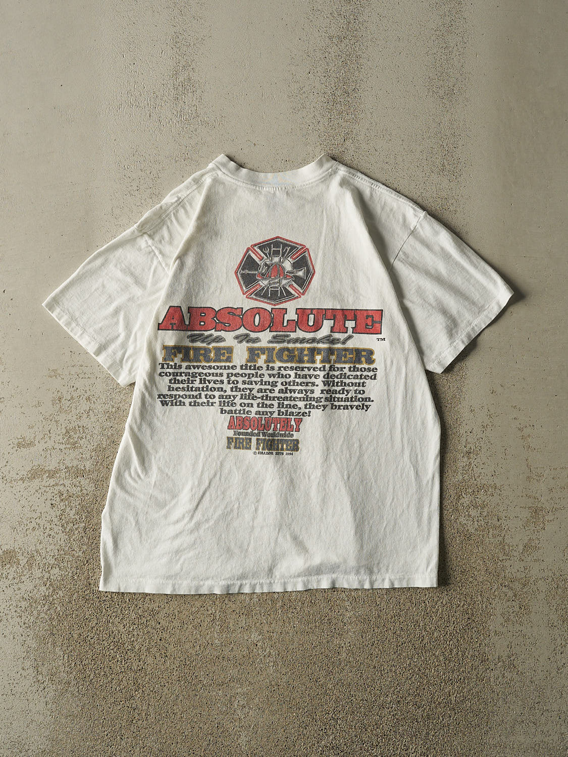 Vintage 90s White Fire Fighter Single Stitch Tee (M/L)