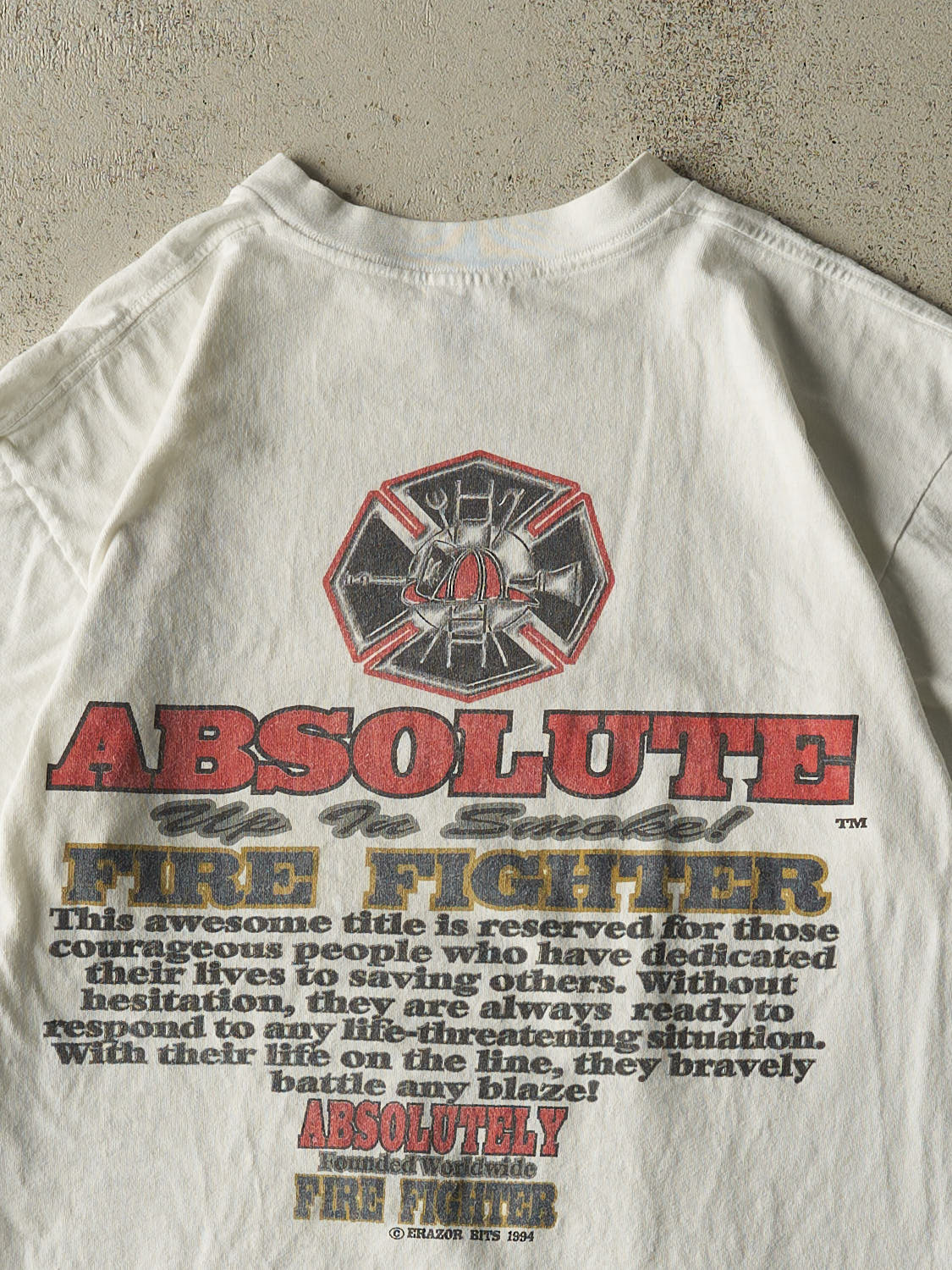 Vintage 90s White Fire Fighter Single Stitch Tee (M/L)