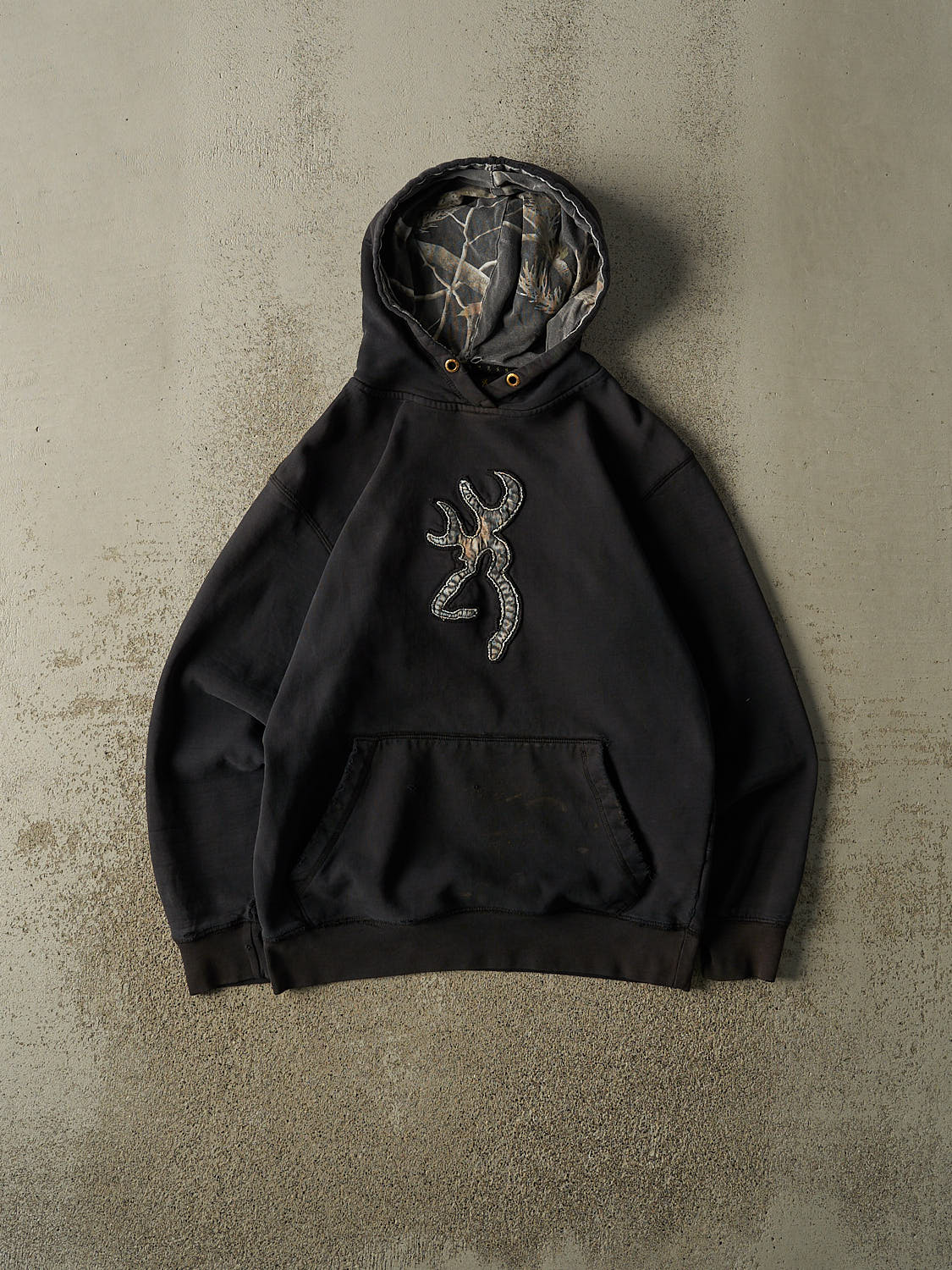 Vintage Y2K Faded Black Browning Embroidered Hoodie (S/M)