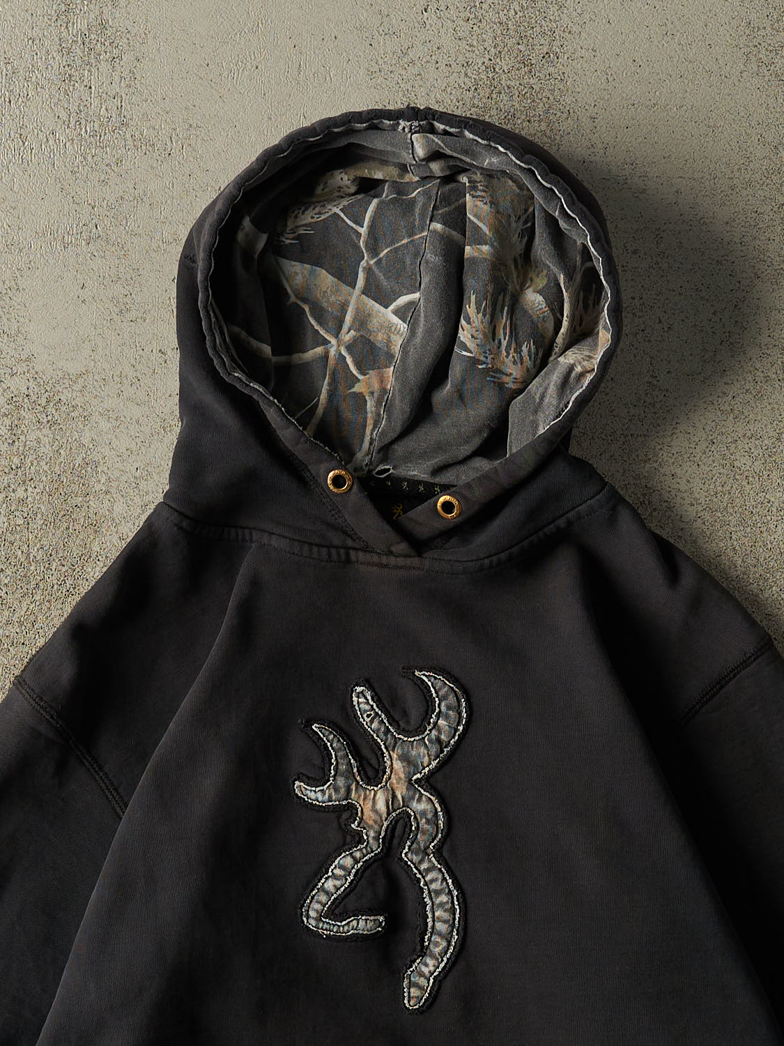 Vintage Y2K Faded Black Browning Embroidered Hoodie (S/M)