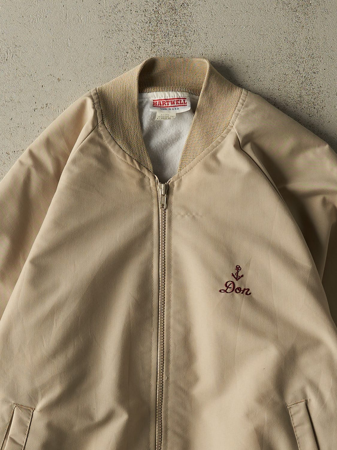 Vintage 80s Beige Bomber Embroidered Jacket (XL)