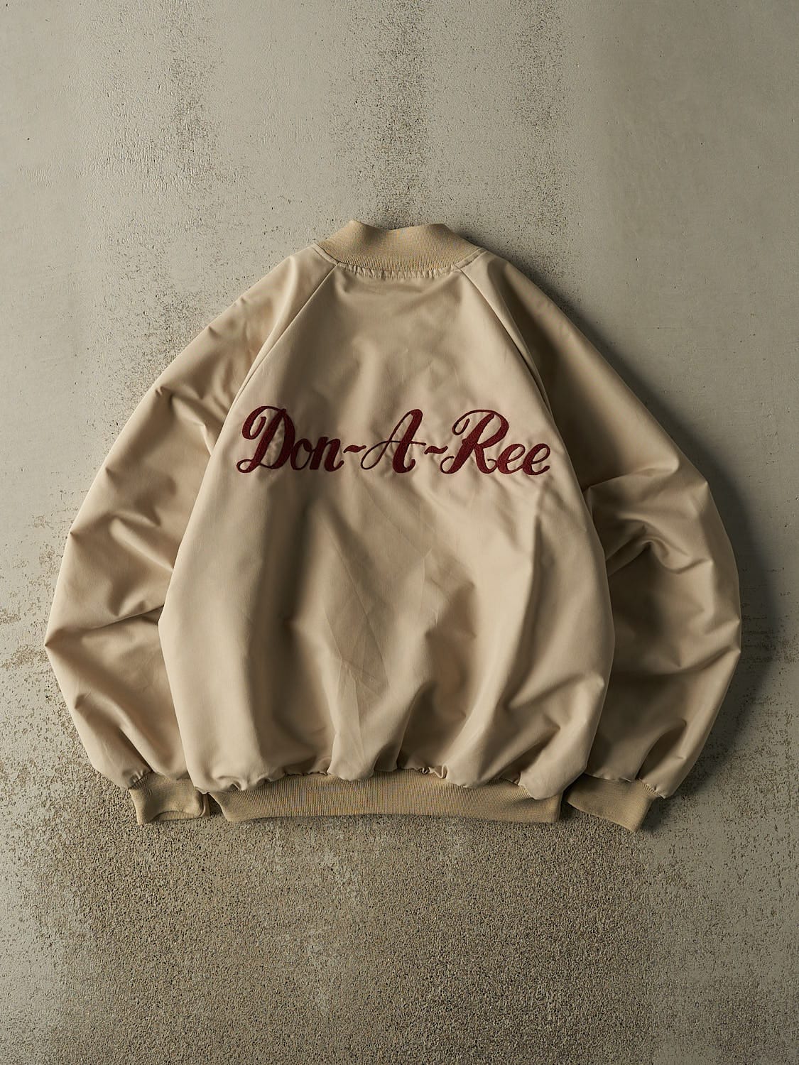 Vintage 80s Beige Bomber Embroidered Jacket (XL)