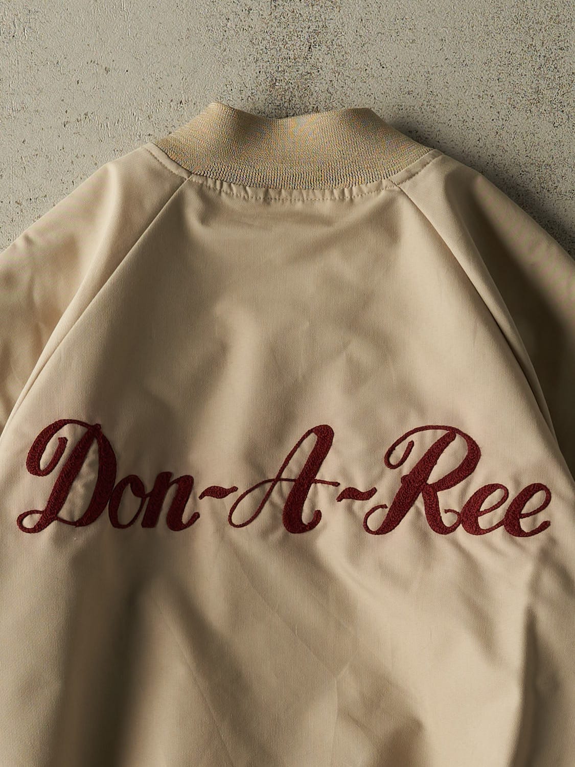 Vintage 80s Beige Bomber Embroidered Jacket (XL)