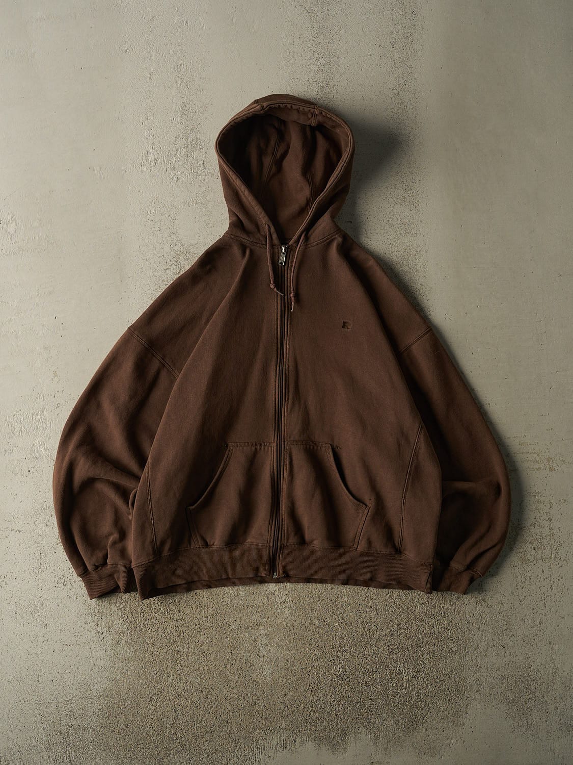 Vintage Y2K Brown Russell Athletic Embroidered Zip Up Hoodie (XXL)