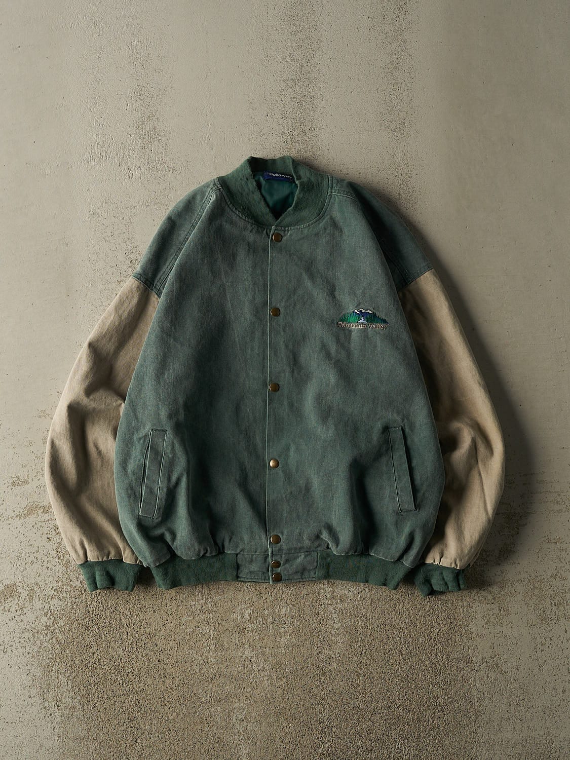 Vintage 90s Green & Beige Embroidered Bomber Jacket (XL)