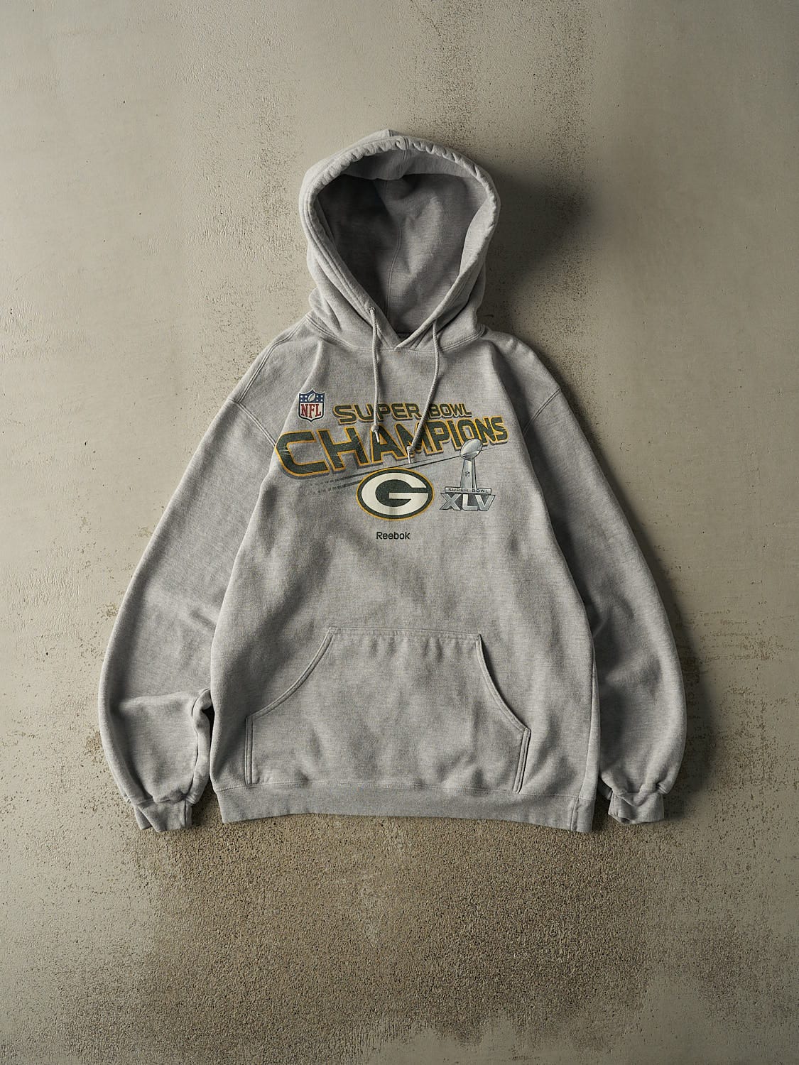 Vintage Y2K Grey Green Bay Packers Super Bowl Champions Hoodie (L/XL)