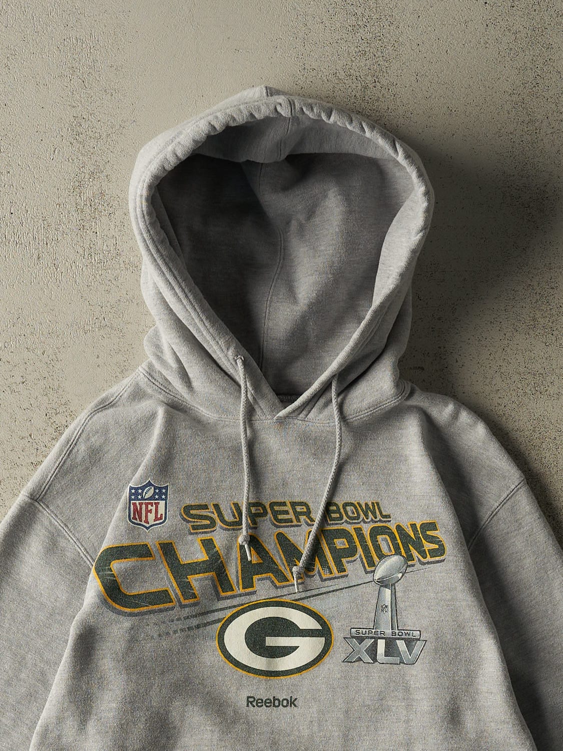 Vintage Y2K Grey Green Bay Packers Super Bowl Champions Hoodie (L/XL)