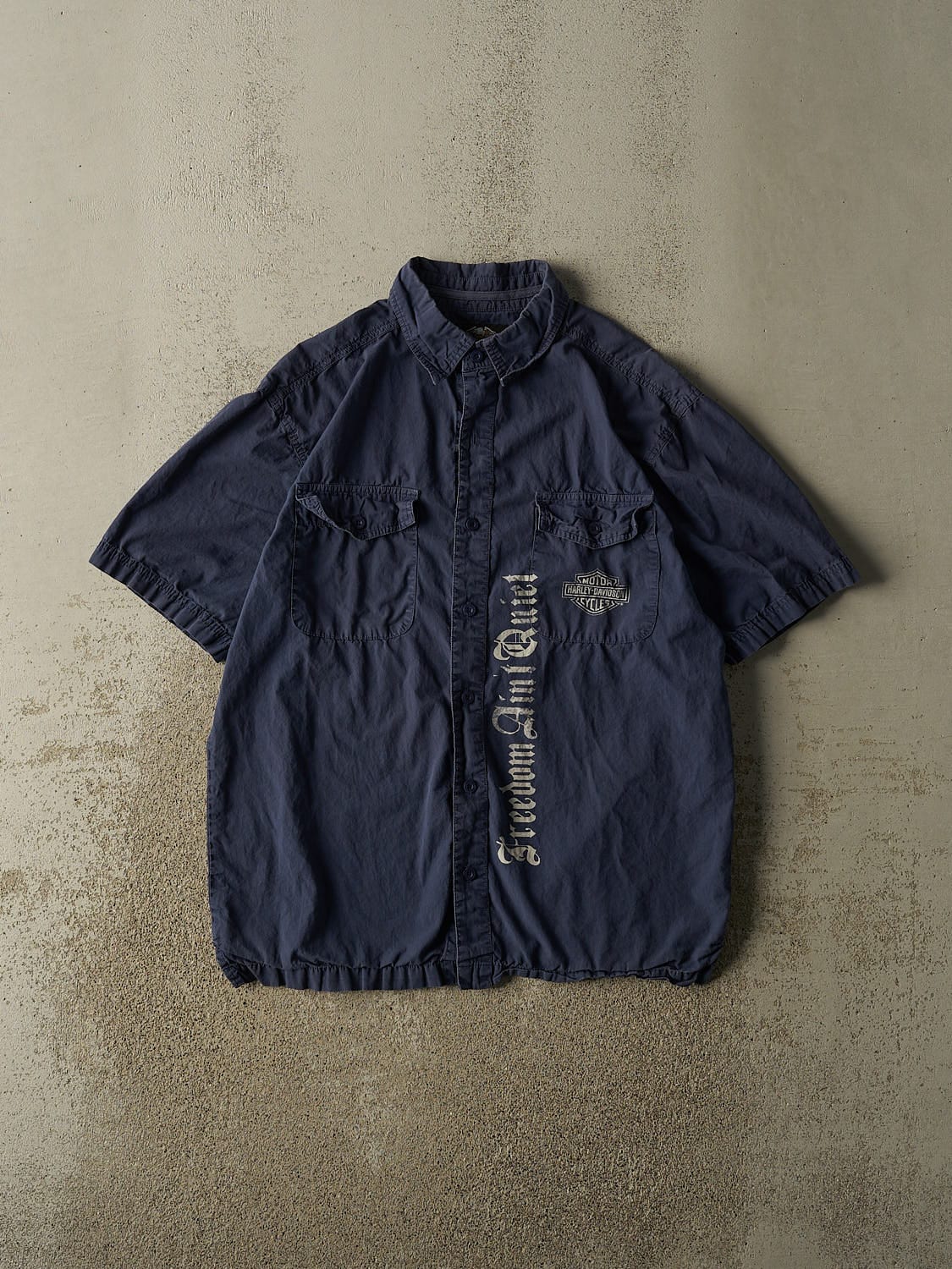 Vintage Y2K Blue Harley Davidson Button Up Tee (L/XL)
