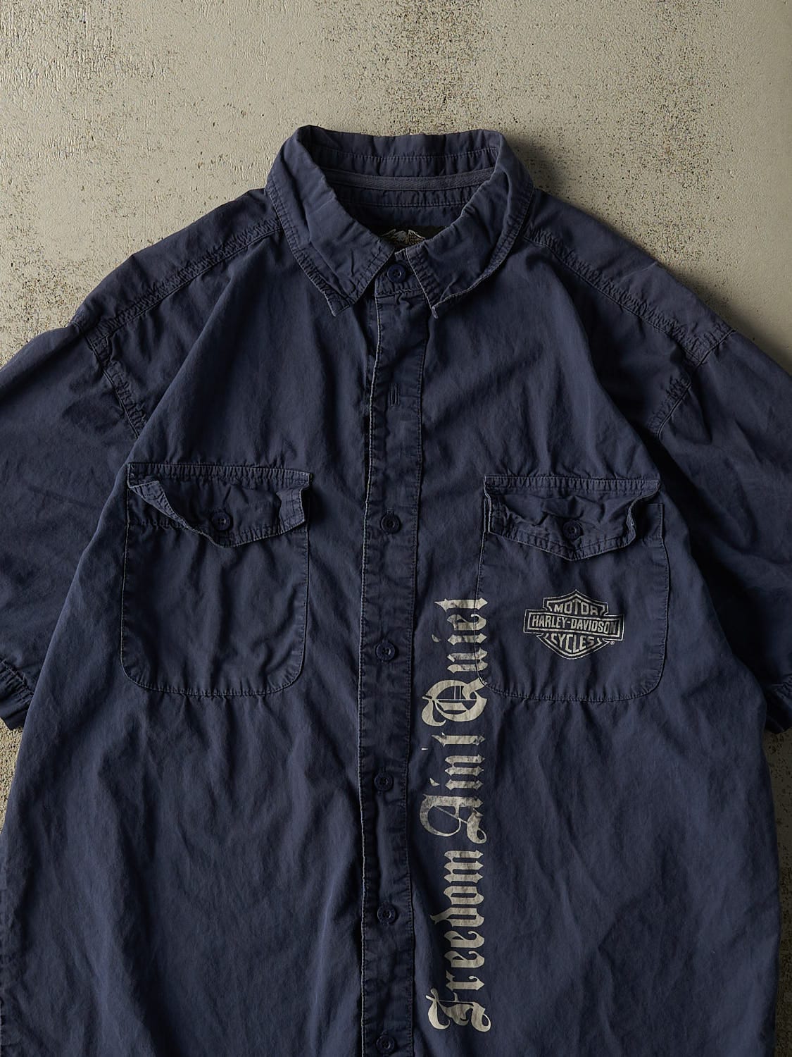 Vintage Y2K Blue Harley Davidson Button Up Tee (L/XL)