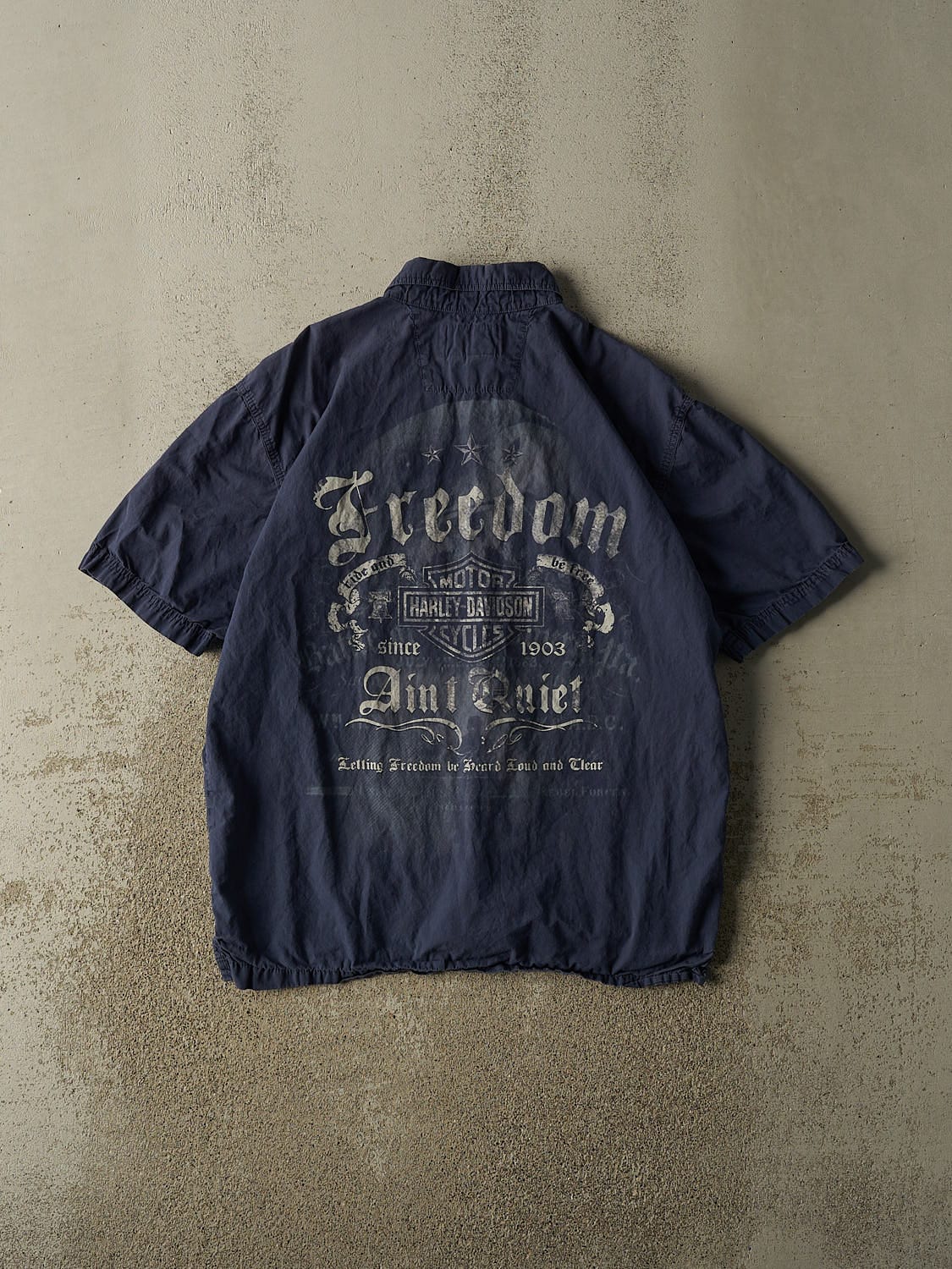 Vintage Y2K Blue Harley Davidson Button Up Tee (L/XL)