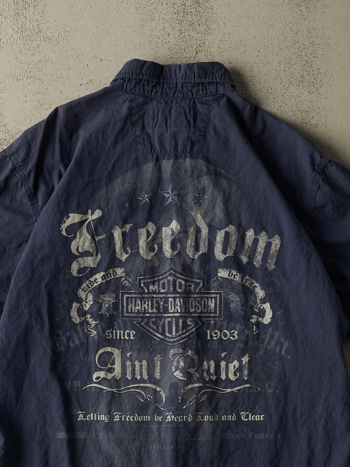 Vintage Y2K Blue Harley Davidson Button Up Tee (L/XL)