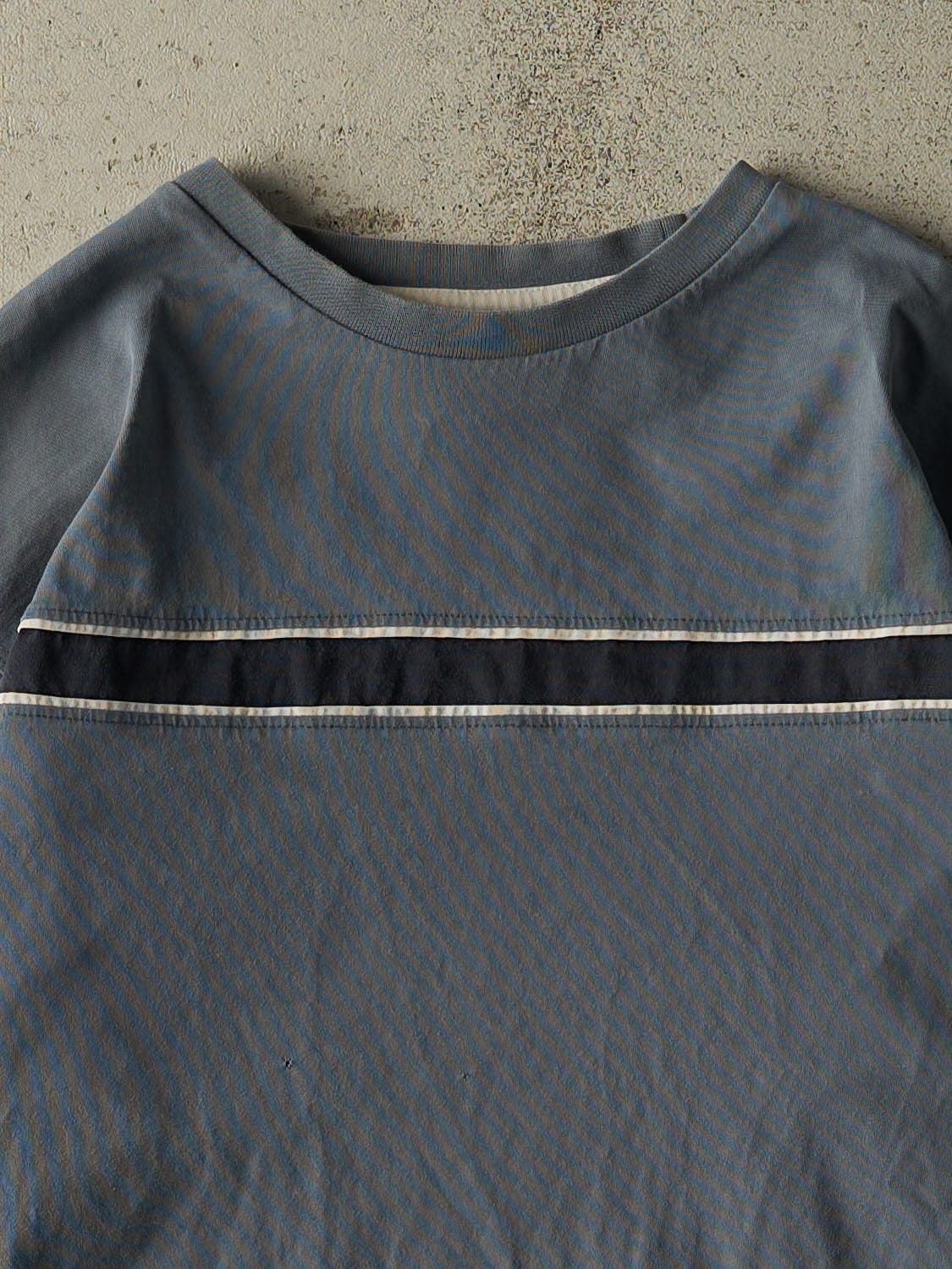 Vintage 90s Slate Blue Striped Long Sleeve (S/M)