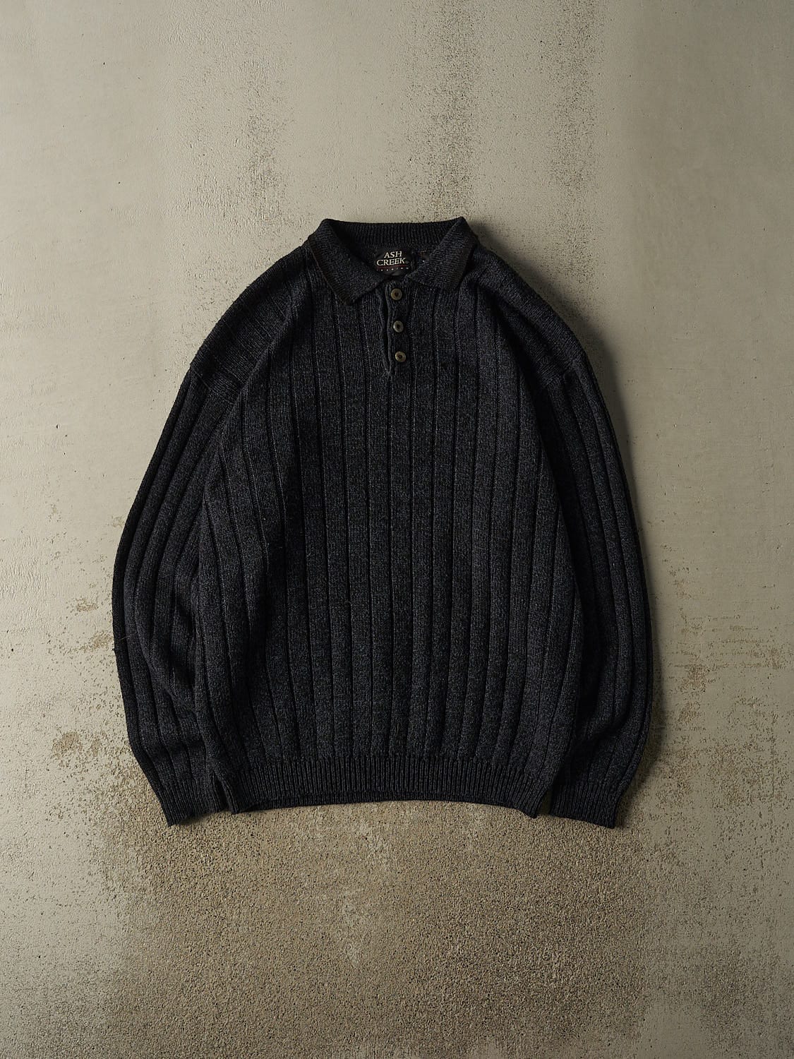 Vintage 90s Navy Blue Quarter Button Knit (XL)
