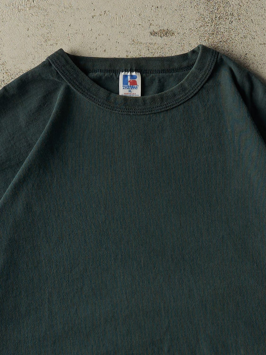 Vintage 90s Sun Faded Green Russell Athletic Blank Tee (L/XL)