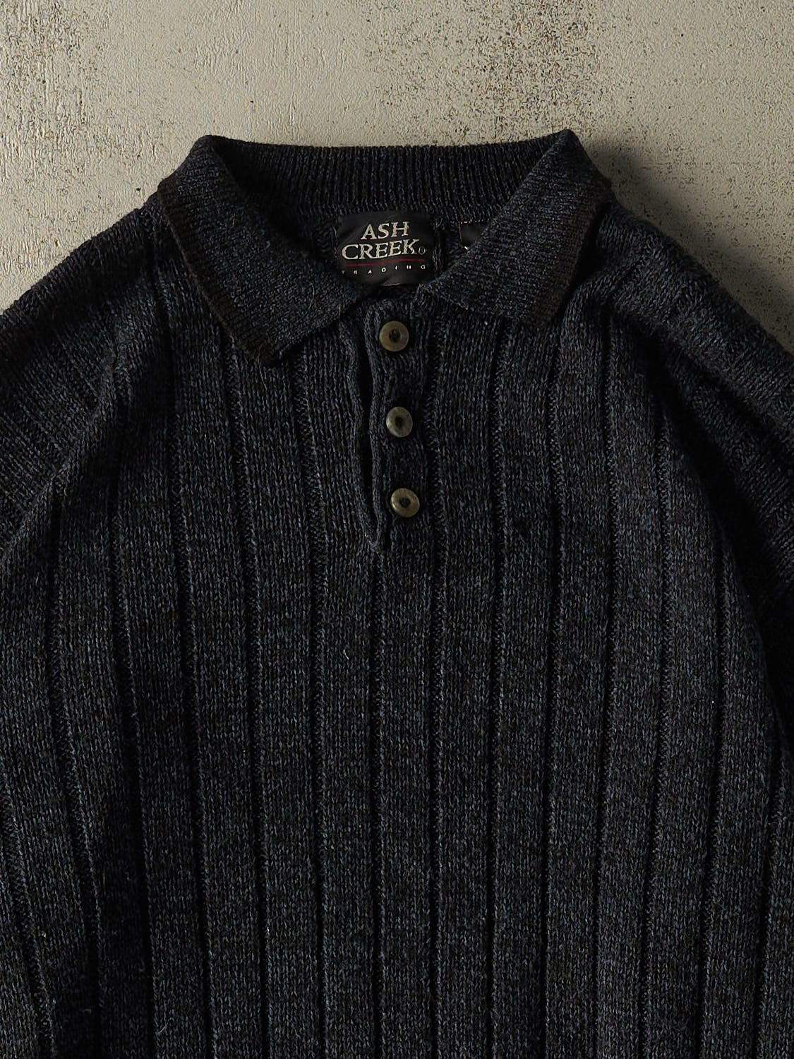 Vintage 90s Navy Blue Quarter Button Knit (XL)
