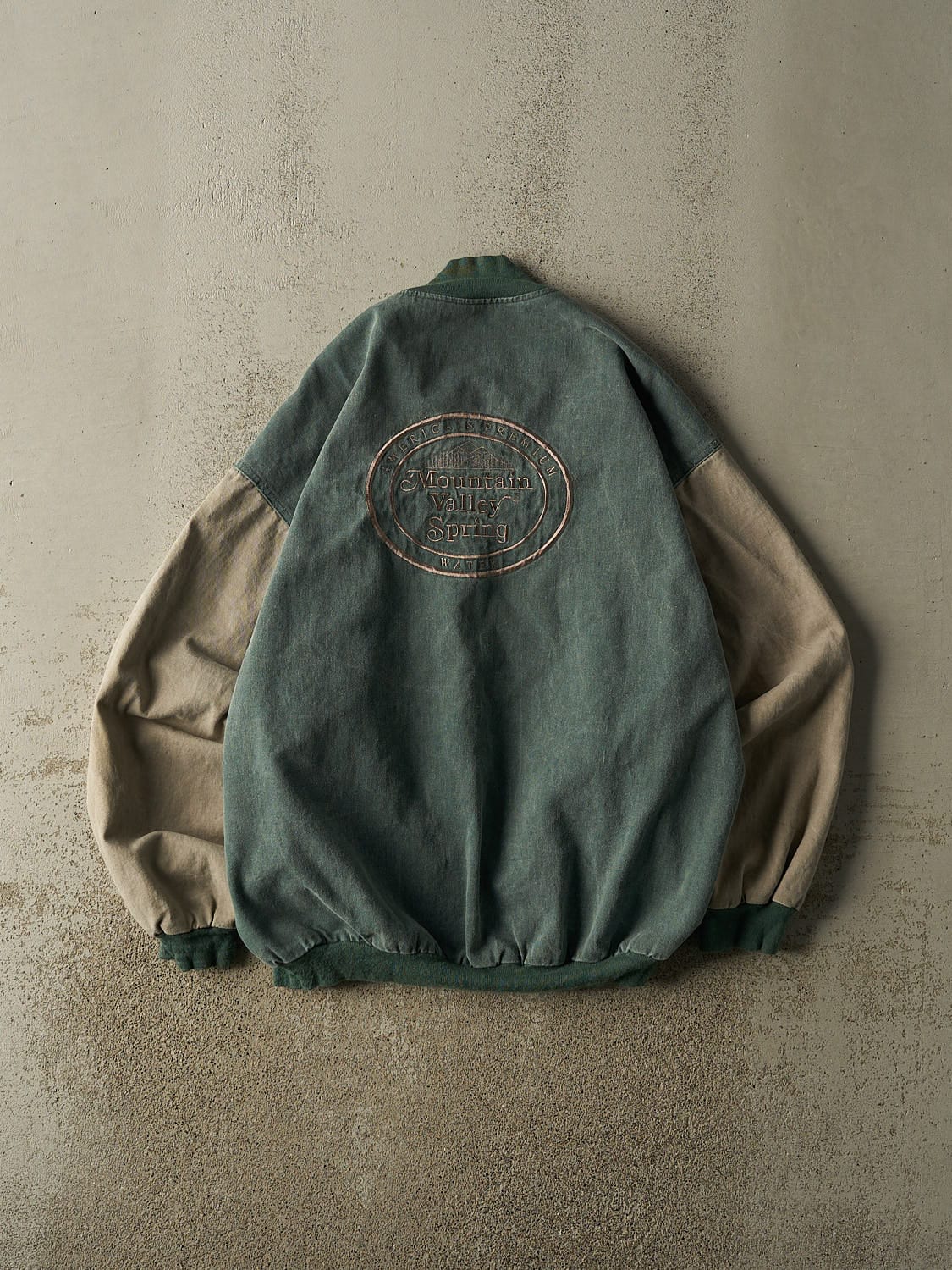 Vintage 90s Green & Beige Embroidered Bomber Jacket (XL)
