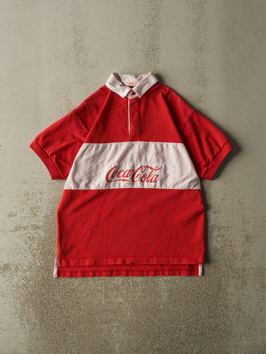 Vintage 90s Red Coca Cola Quarter Button Tee (L)