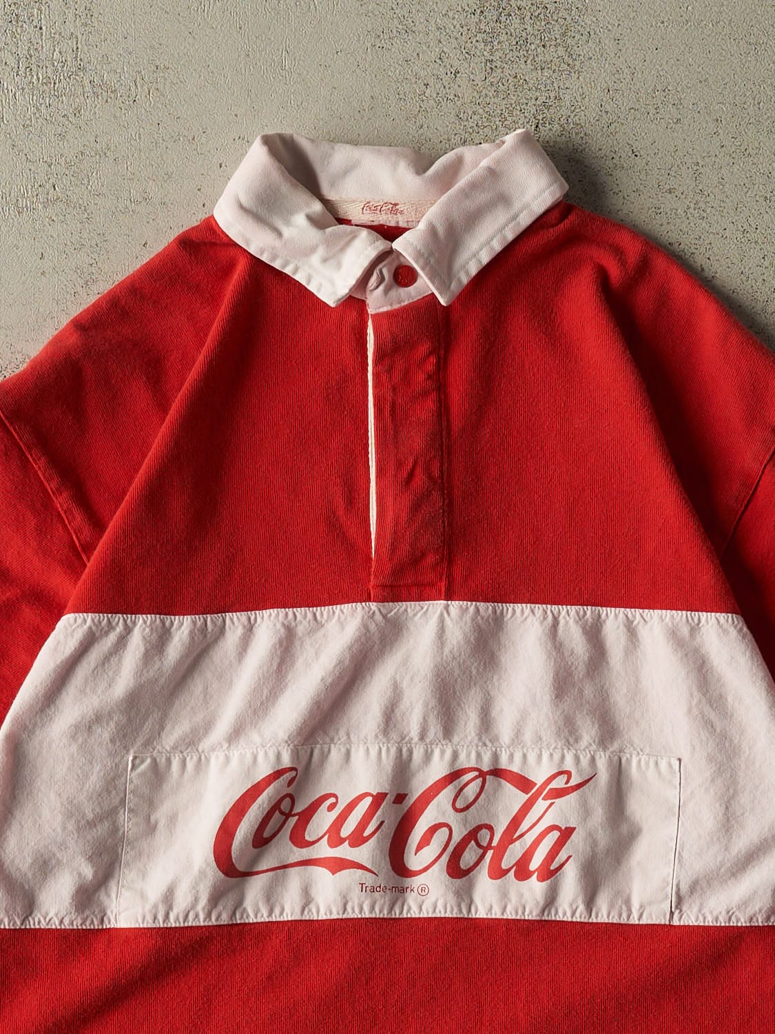 Vintage 90s Red Coca Cola Quarter Button Tee (L)