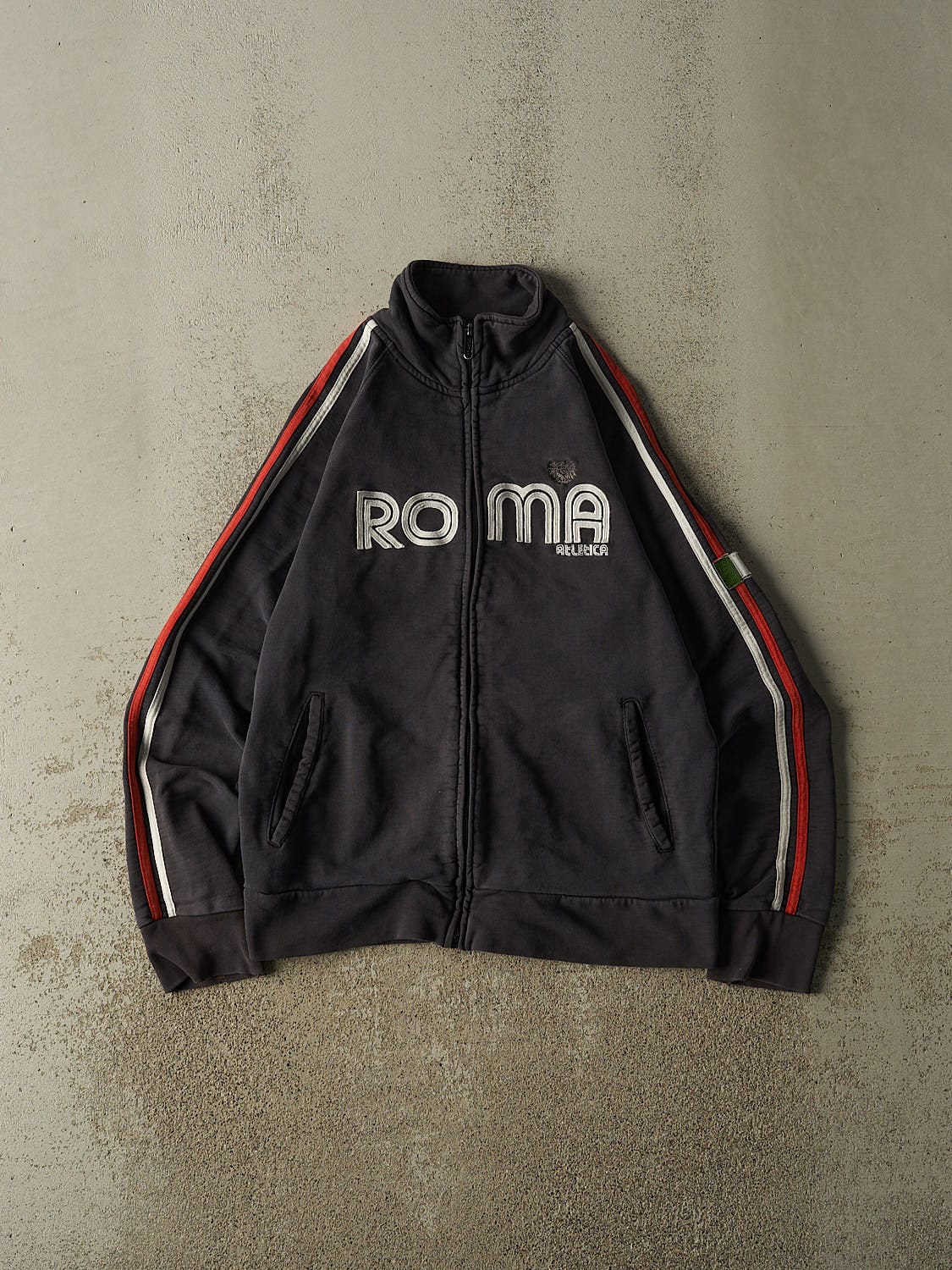 Vintage Y2K Navy Blue Roma Zip Up Track Sweater (S)