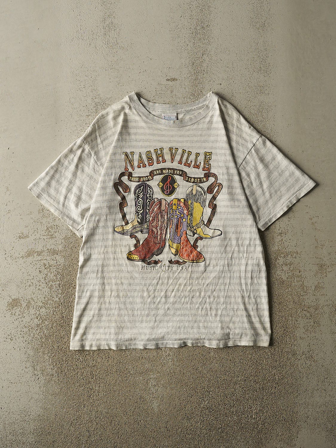 Vintage 80s Grey Nashville Striped Tee (M/L)