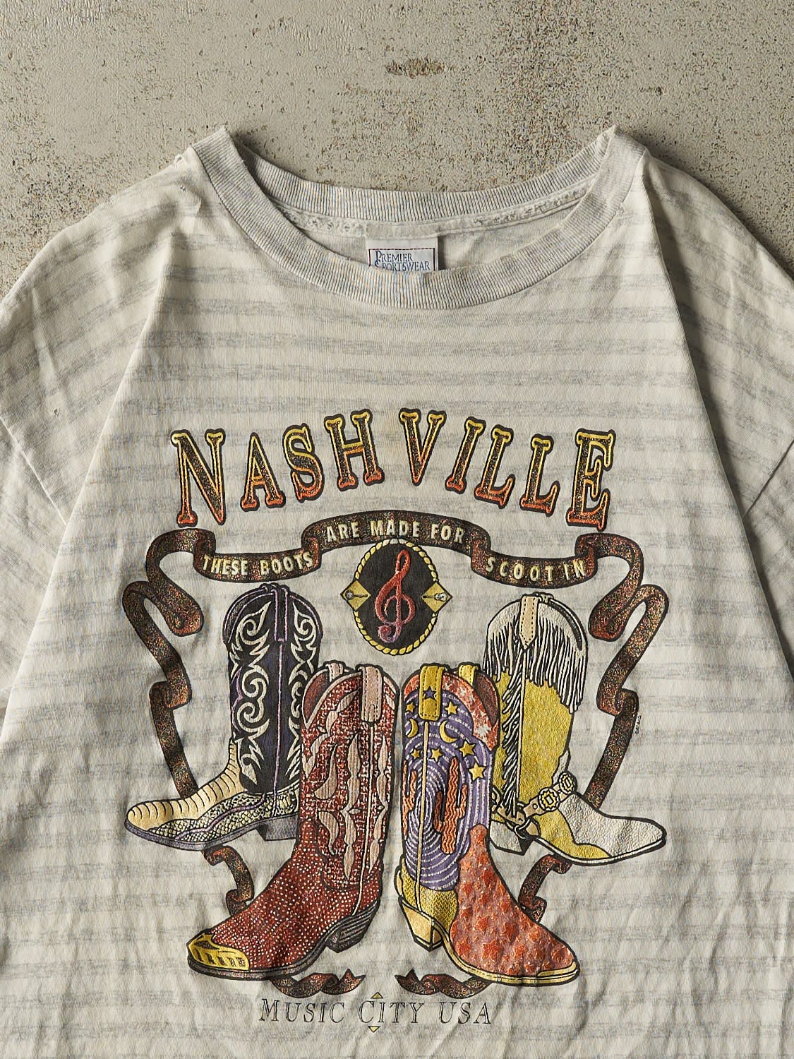Vintage 80s Grey Nashville Striped Tee (M/L)