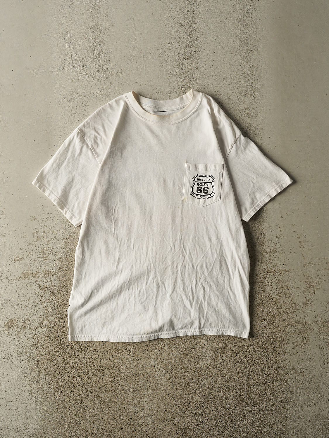 Vintage 09' White Route 66 Fun Run Pocket Tee (M/L)