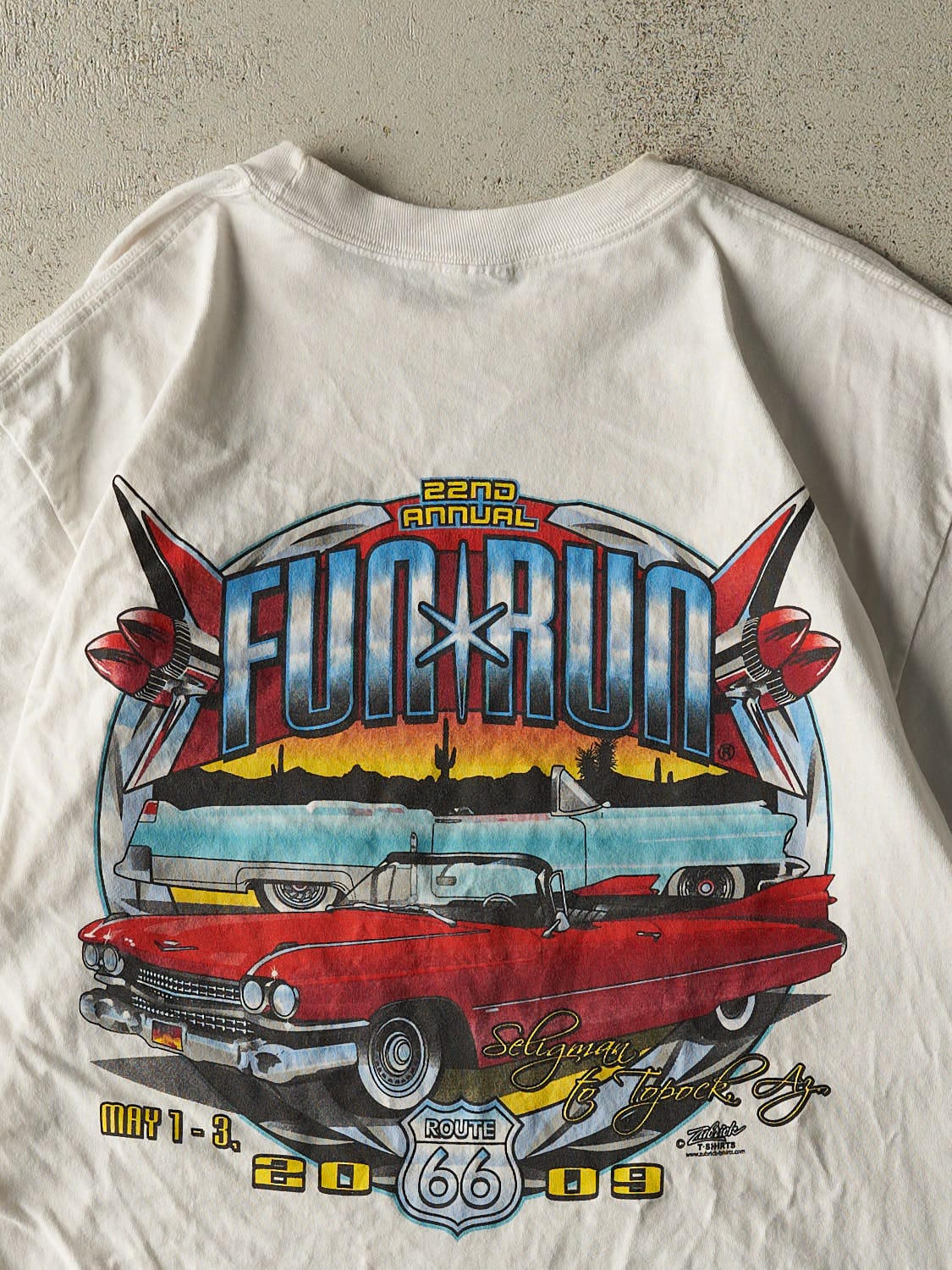 Vintage 09' White Route 66 Fun Run Pocket Tee (M/L)